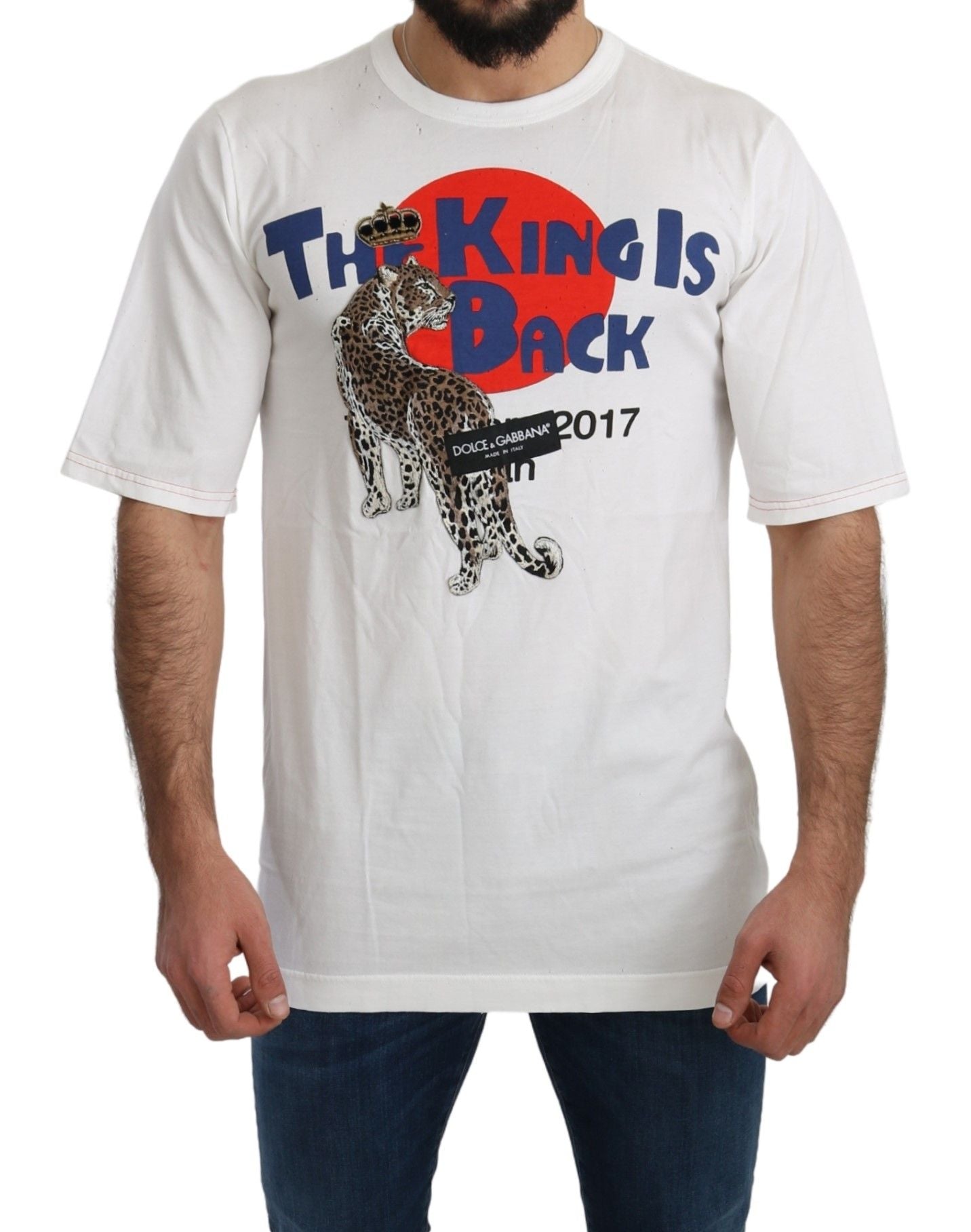 Dolce & Gabbana Weißes Leopard Royal Top T-shirt