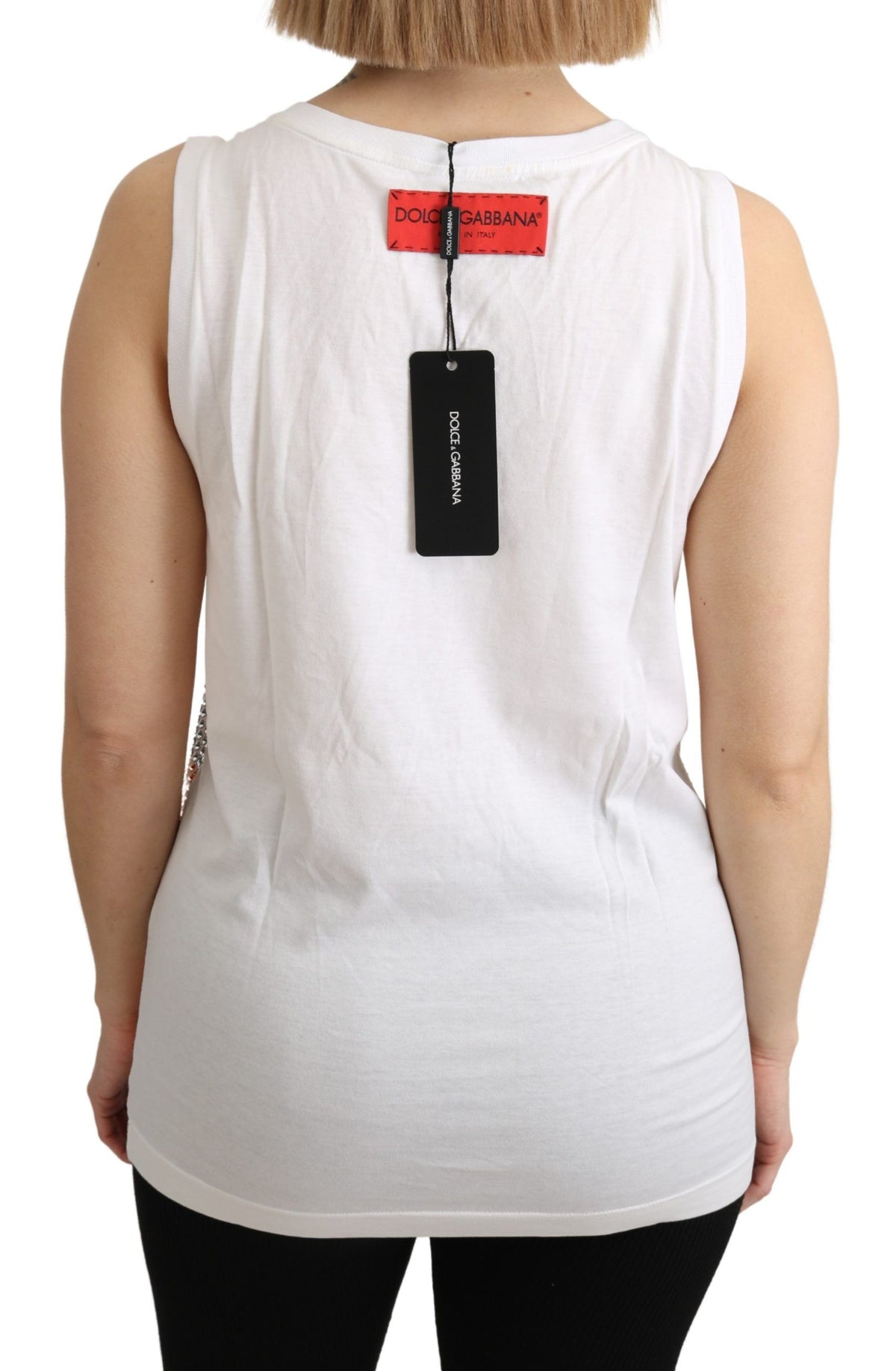 Dolce & Gabbana Weiß Orange Kristall Ärmelloses Tank Top Baumwolle