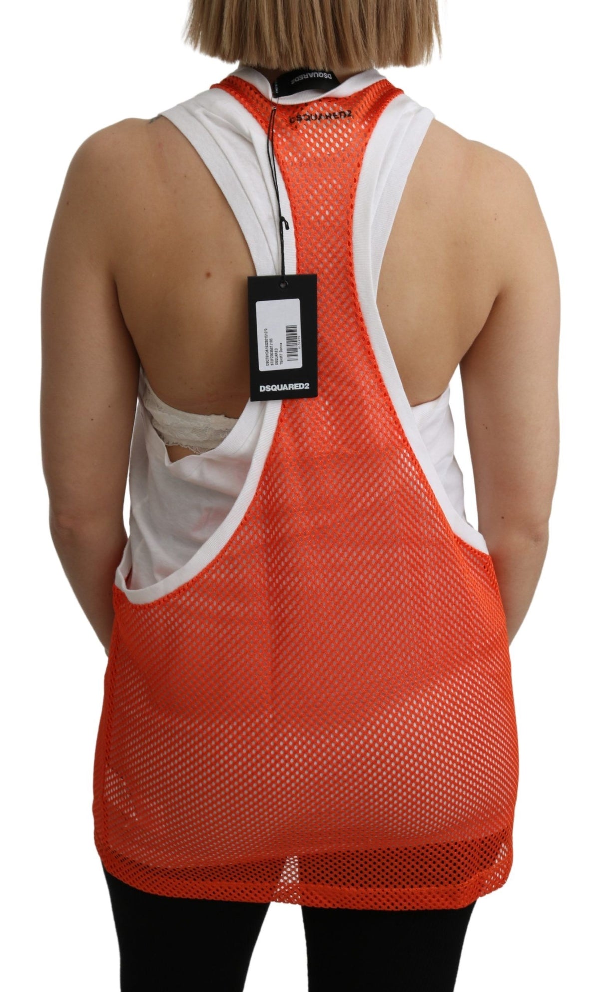Dsquared² Orange Weißer Rundhalsausschnitt Ärmelloses Tank-T-Shirt Kleid Top