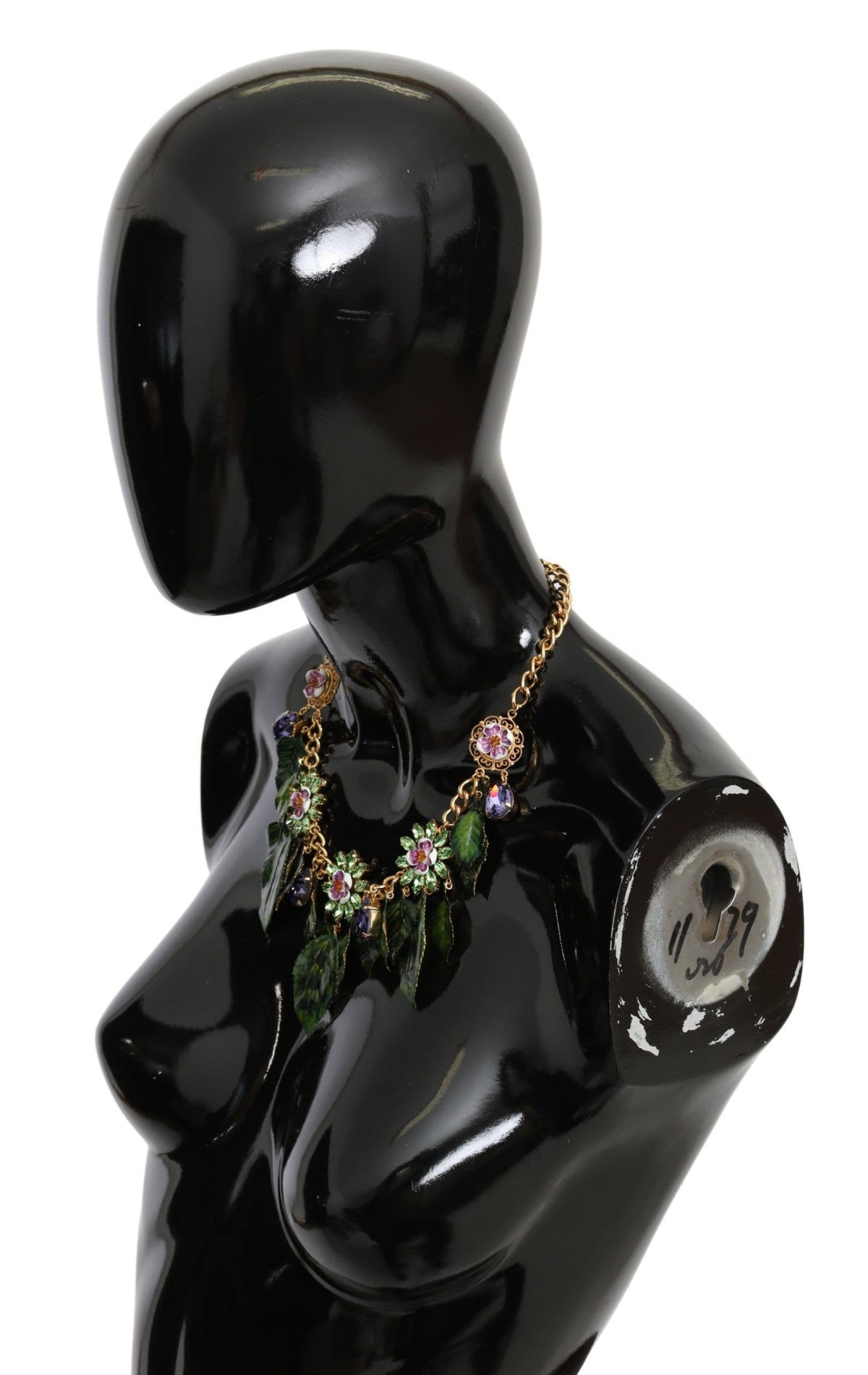 Dolce & Gabbana Grüne Blätter Gold Messing Kristall Blume Anhänger Halskette