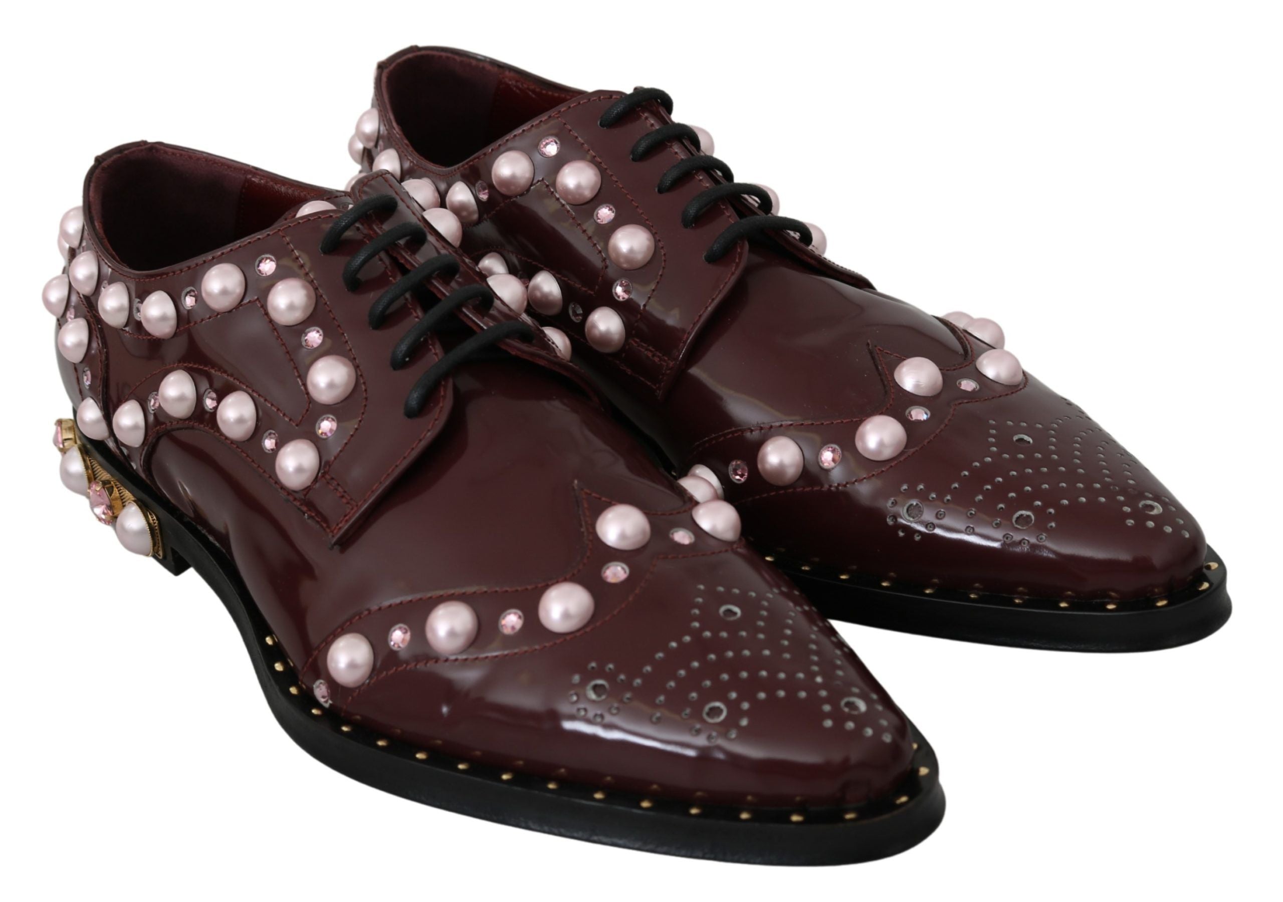 Dolce & Gabbana Bordeaux Leder Kristall Perlen Formelle Schuhe