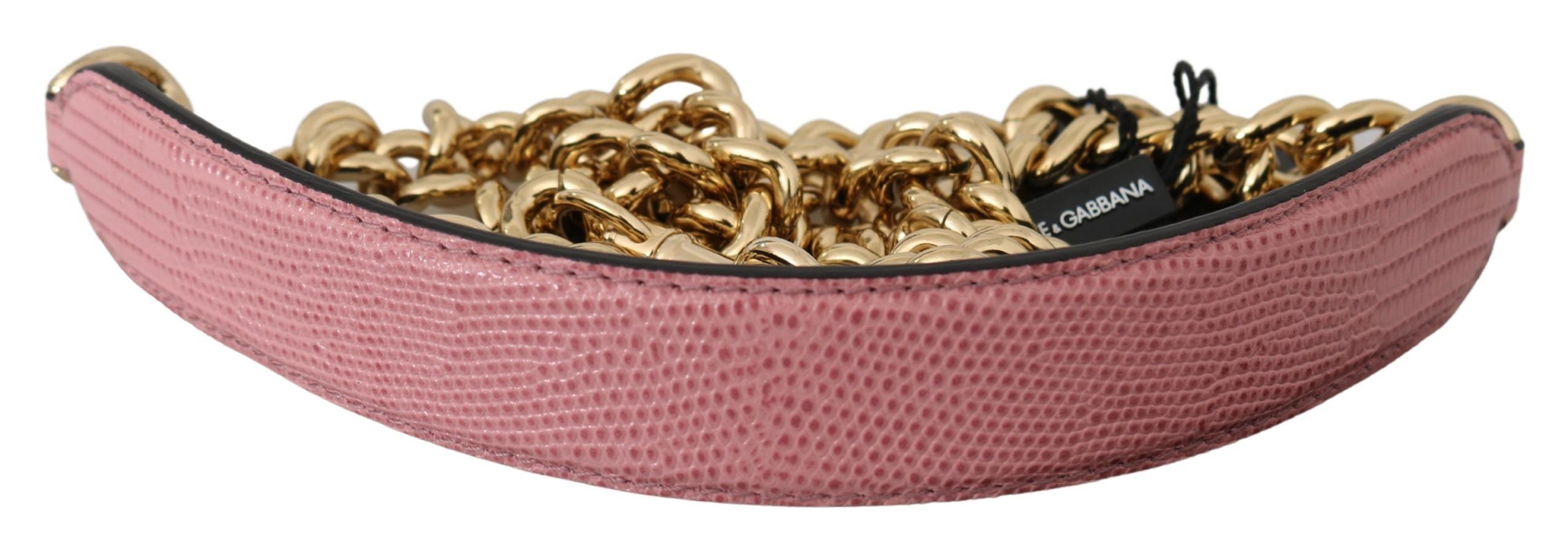 Dolce & Gabbana Rosa Leder Gold Kette Accessoire Schulterriemen