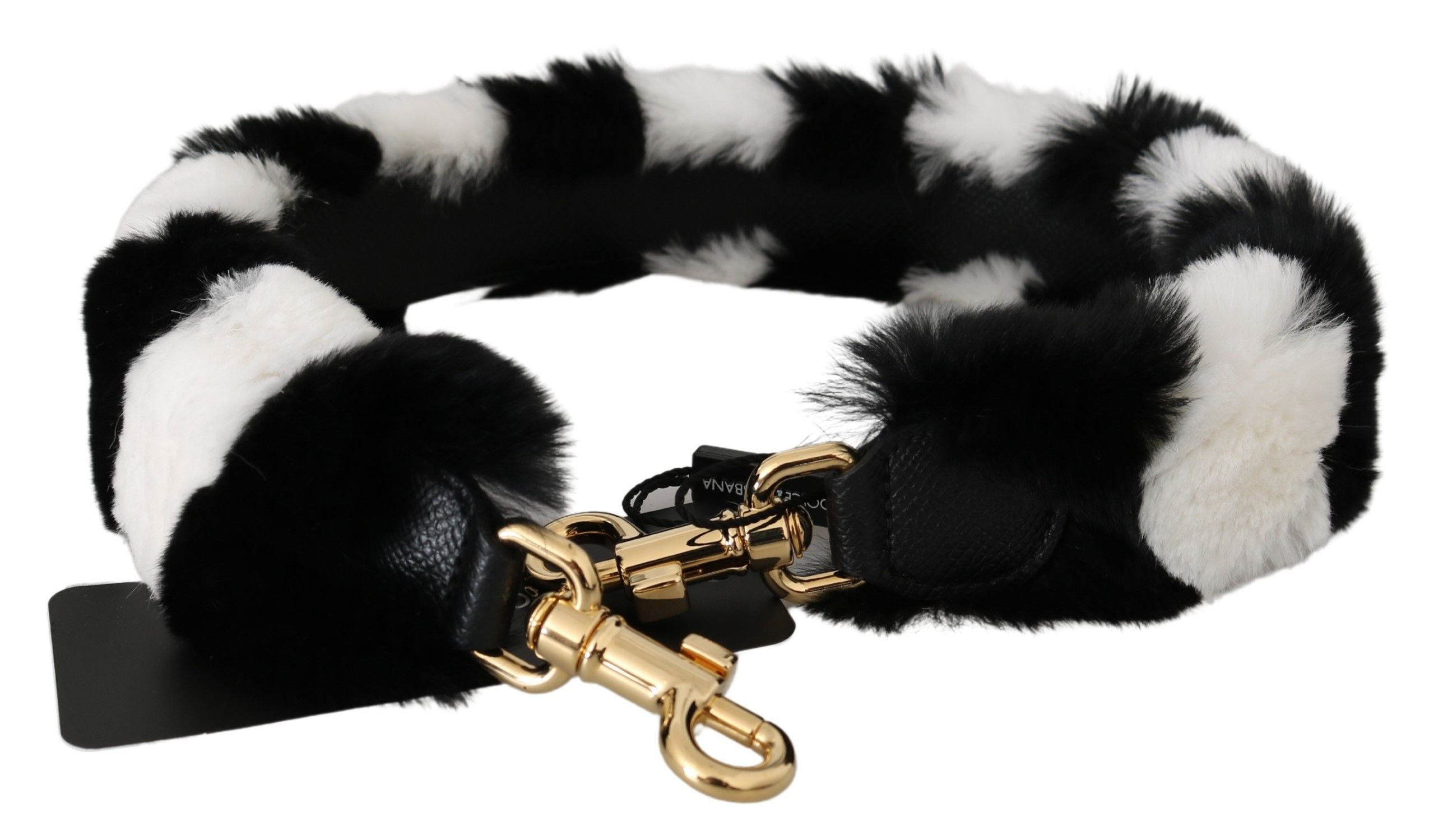 Dolce & Gabbana Schwarz Weiß Lapin Pelz Accessoire Schulterriemen