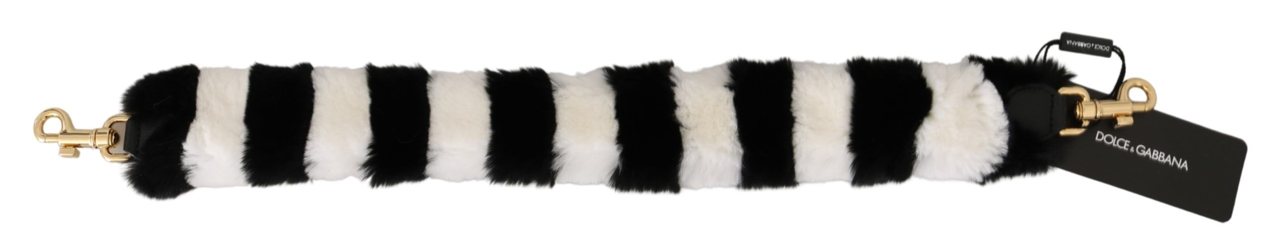 Dolce & Gabbana Schwarz Weiß Lapin Pelz Accessoire Schulterriemen