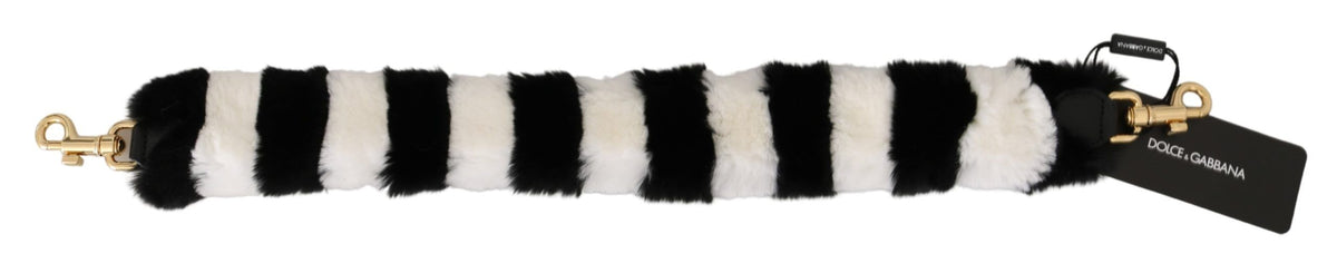 Dolce & Gabbana Schwarz Weiß Lapin Pelz Accessoire Schulterriemen