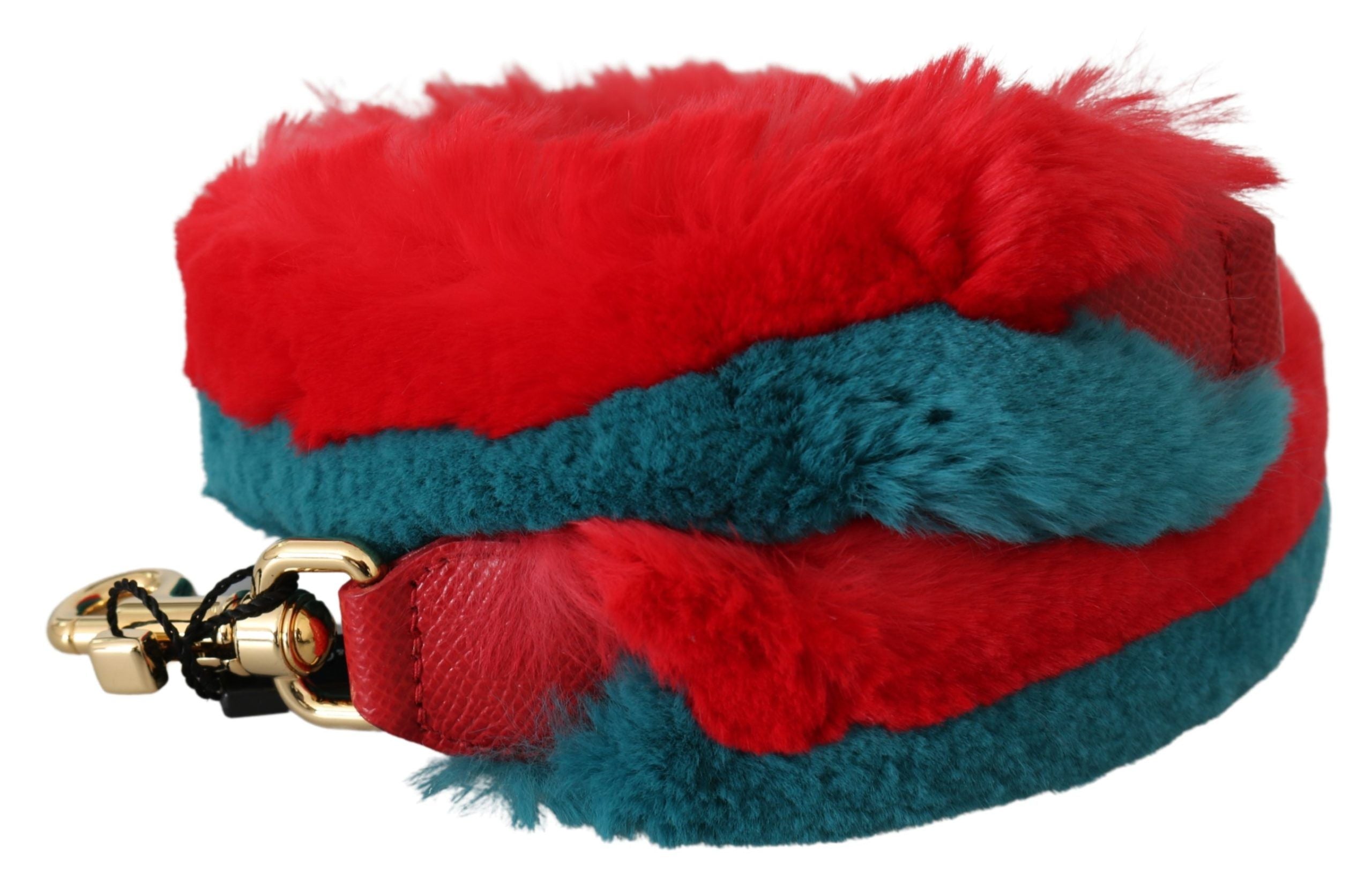 Dolce & Gabbana Rot Blau Kaninchenfell Leder Schulterriemen
