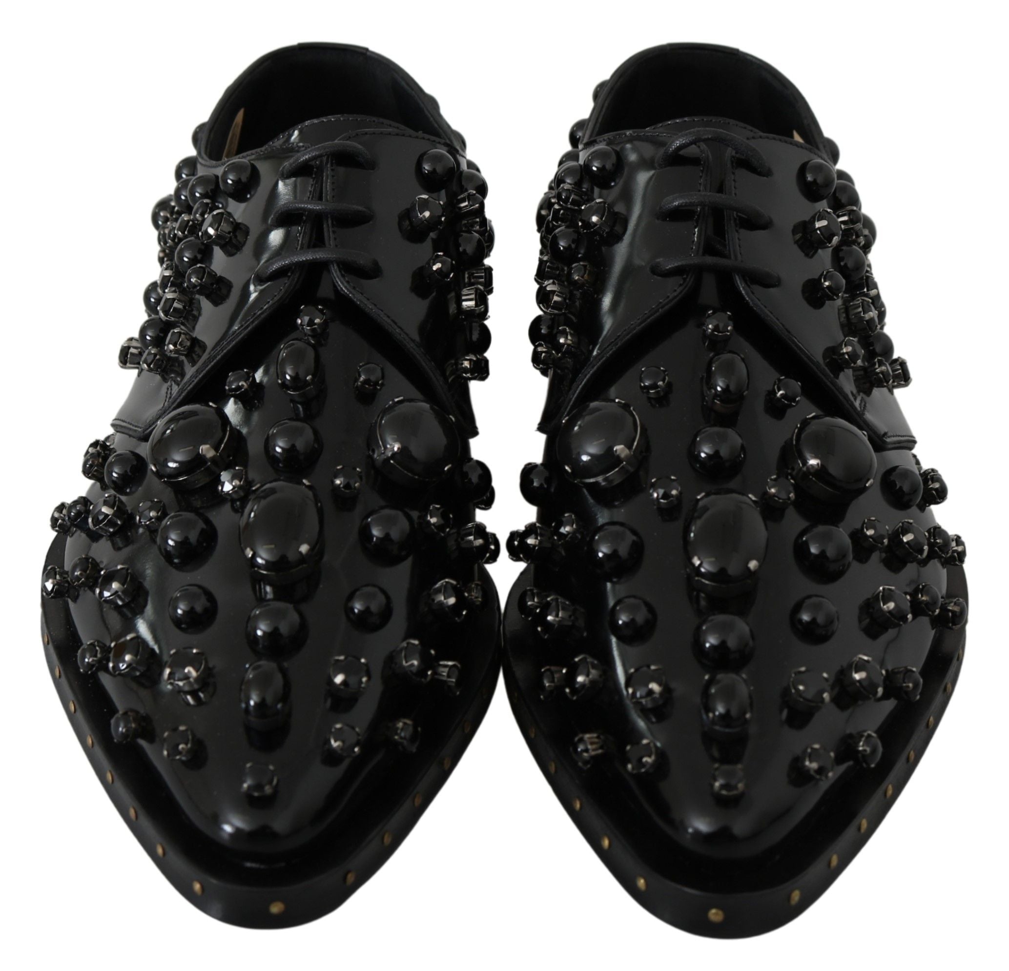 Dolce & Gabbana Schwarz Leder Kristalle Kleid Broque Schuhe