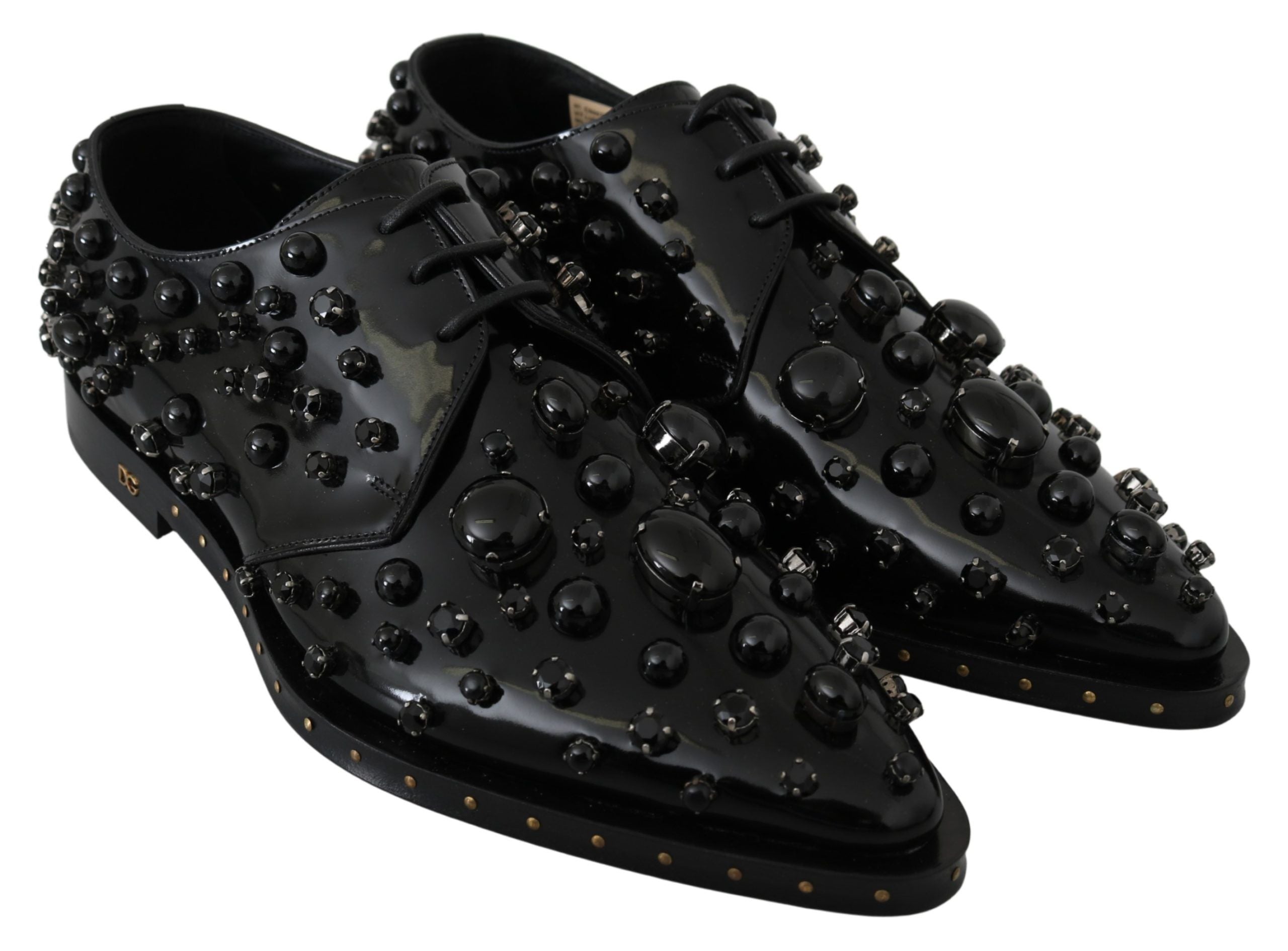 Dolce & Gabbana Schwarz Leder Kristalle Kleid Broque Schuhe