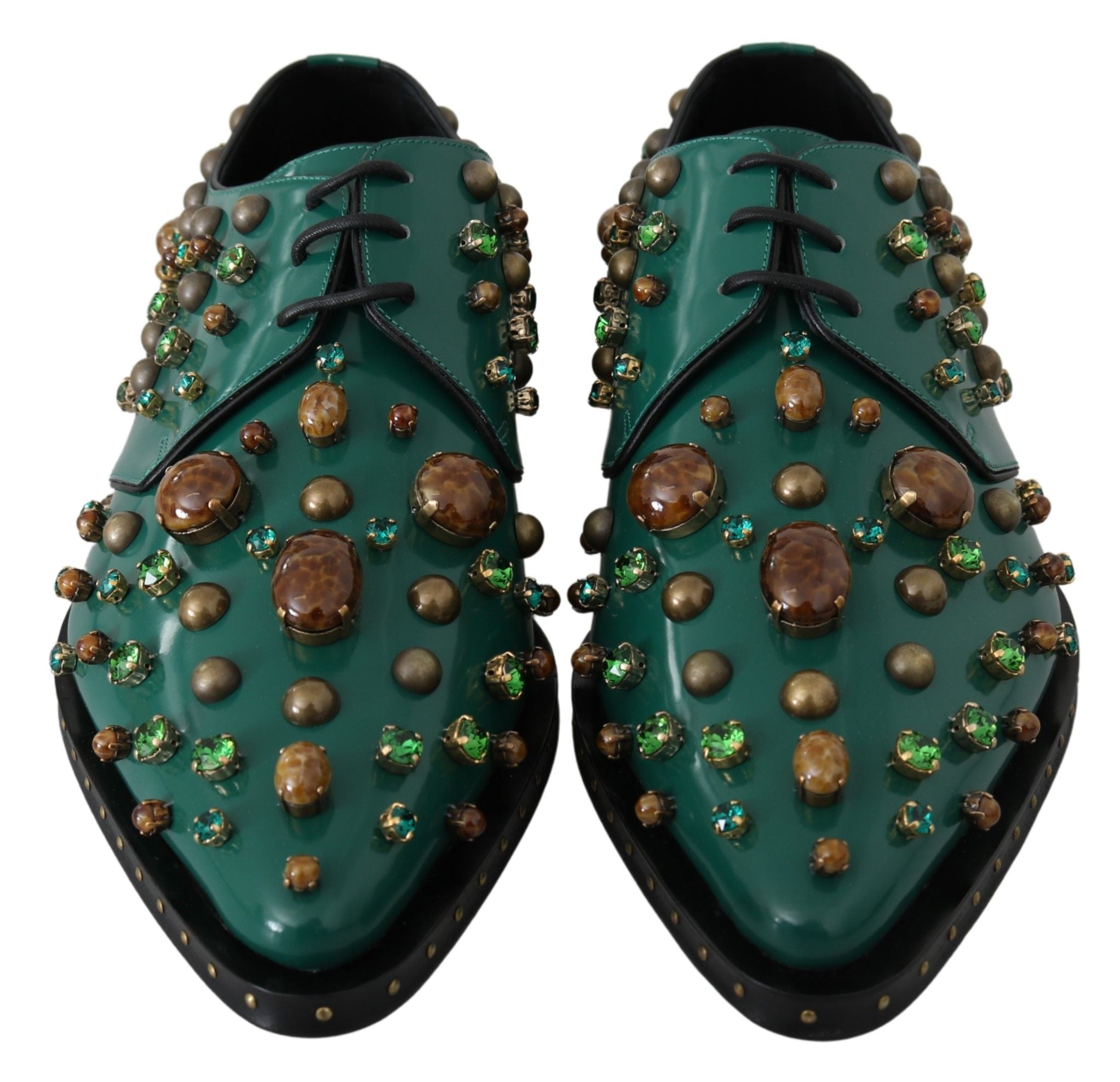 Dolce & Gabbana Grünes Leder Kristall Kleid Broque Schuhe