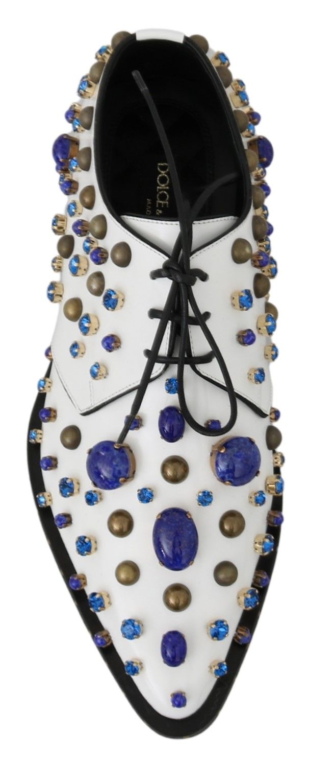 Dolce & Gabbana Weiß Leder Kristalle Kleid Broque Schuhe