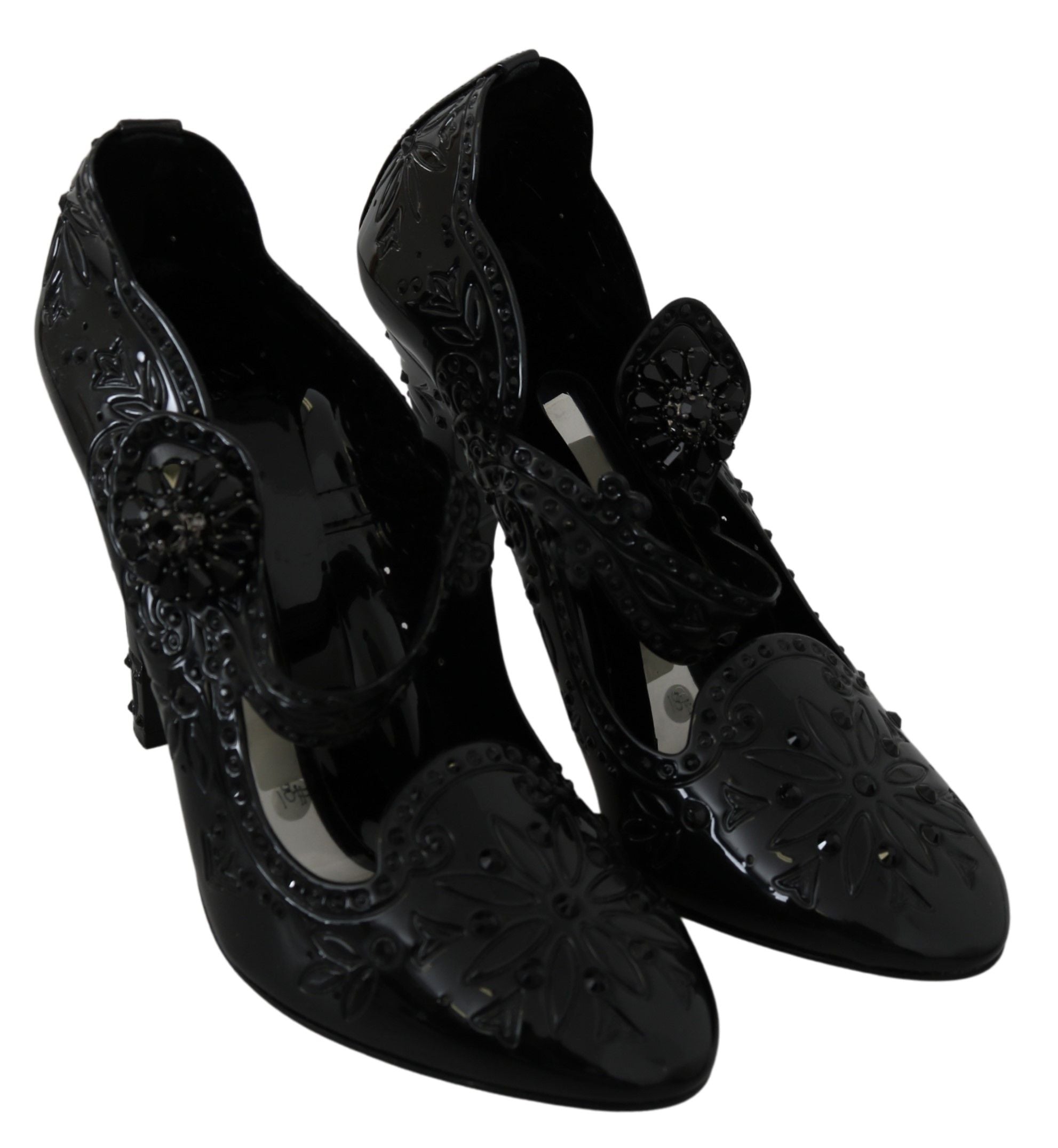 Dolce & Gabbana Schwarz Floral Kristall CINDERELLA Heels Schuhe
