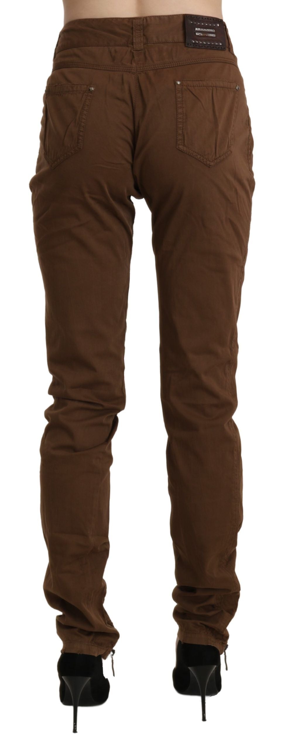 Ermanno Scervino Braune Skinny-Hose mit hoher Taille aus Baumwolle