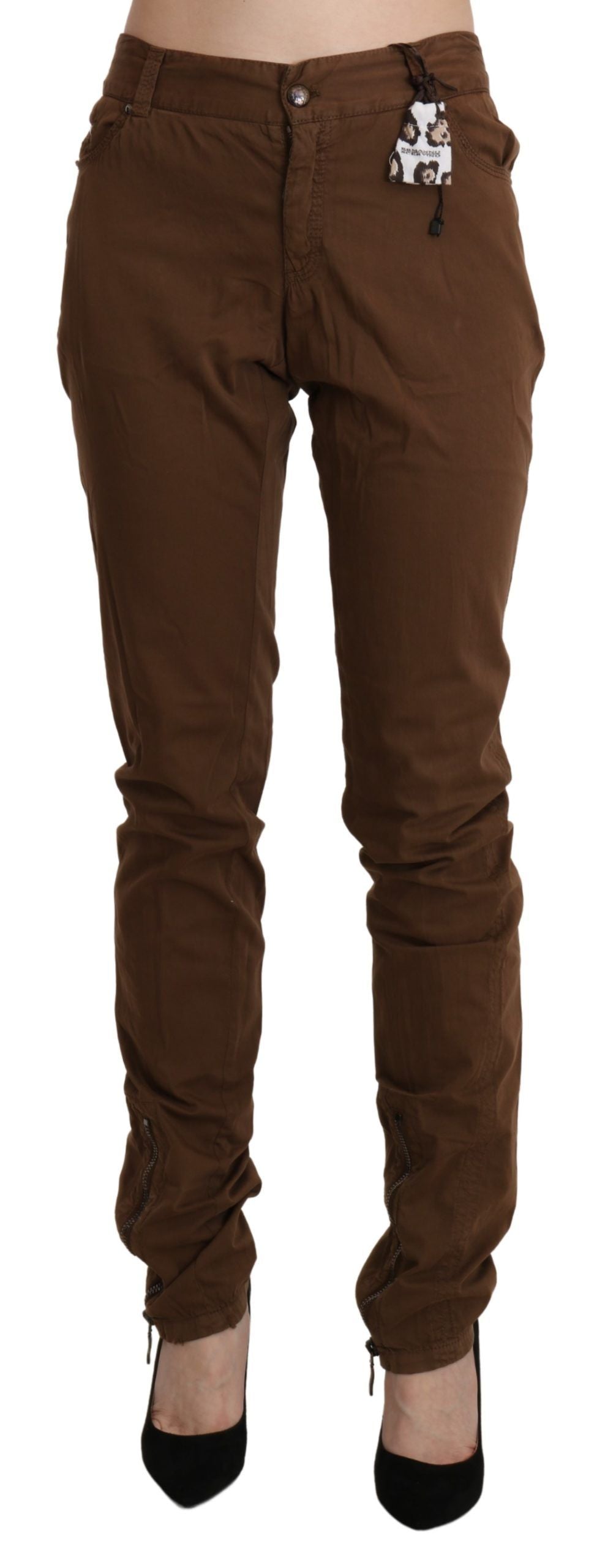 Ermanno Scervino Braune Skinny-Hose mit hoher Taille aus Baumwolle