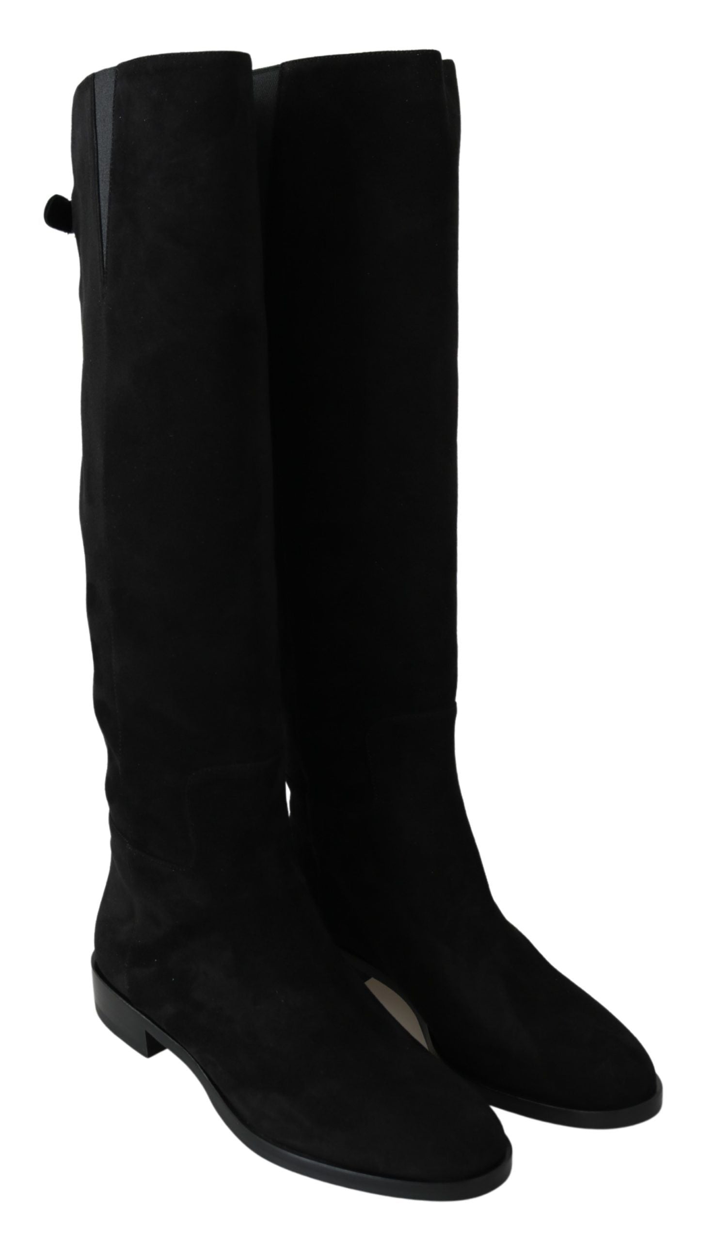 Dolce & Gabbana Schwarze kniehohe flache Wildlederstiefel Schuhe