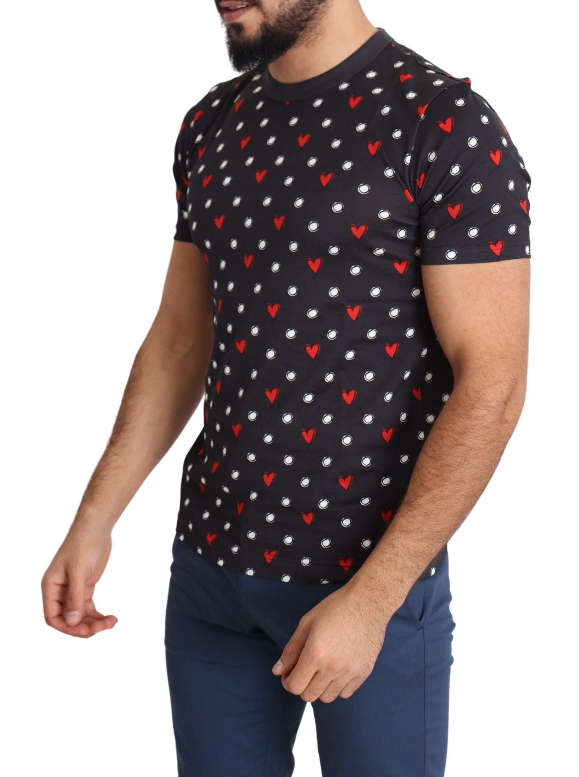 Dolce & Gabbana Dunkelgraues Baumwoll-T-Shirt mit Herzdruck für Männer