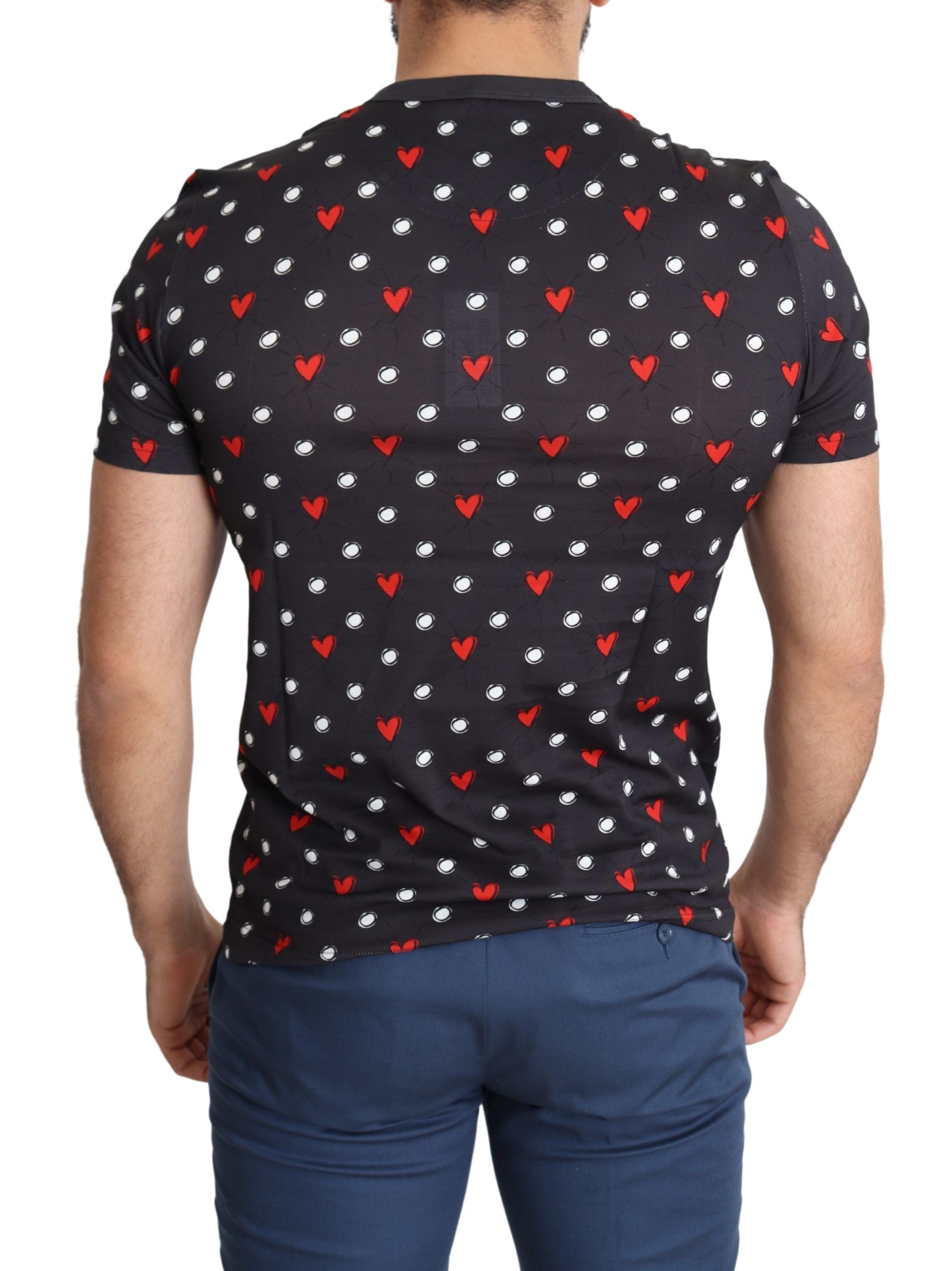 Dolce & Gabbana Dunkelgraues Baumwoll-T-Shirt mit Herzdruck für Männer