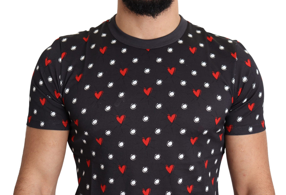 Dolce & Gabbana Dunkelgraues Baumwoll-T-Shirt mit Herzdruck für Männer