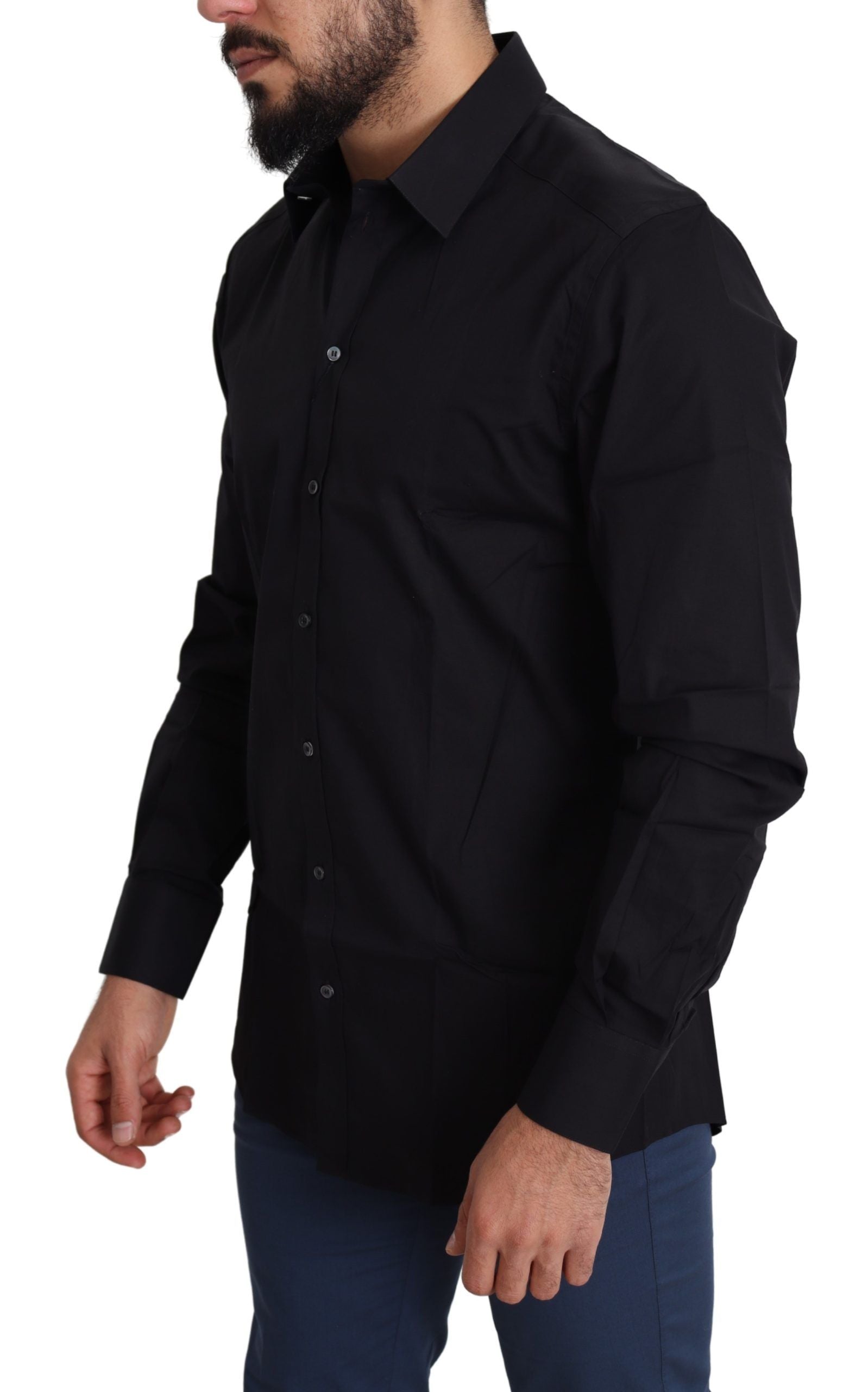 Dolce & Gabbana Schwarzes Formal GOLD Hemd aus Baumwollstretch