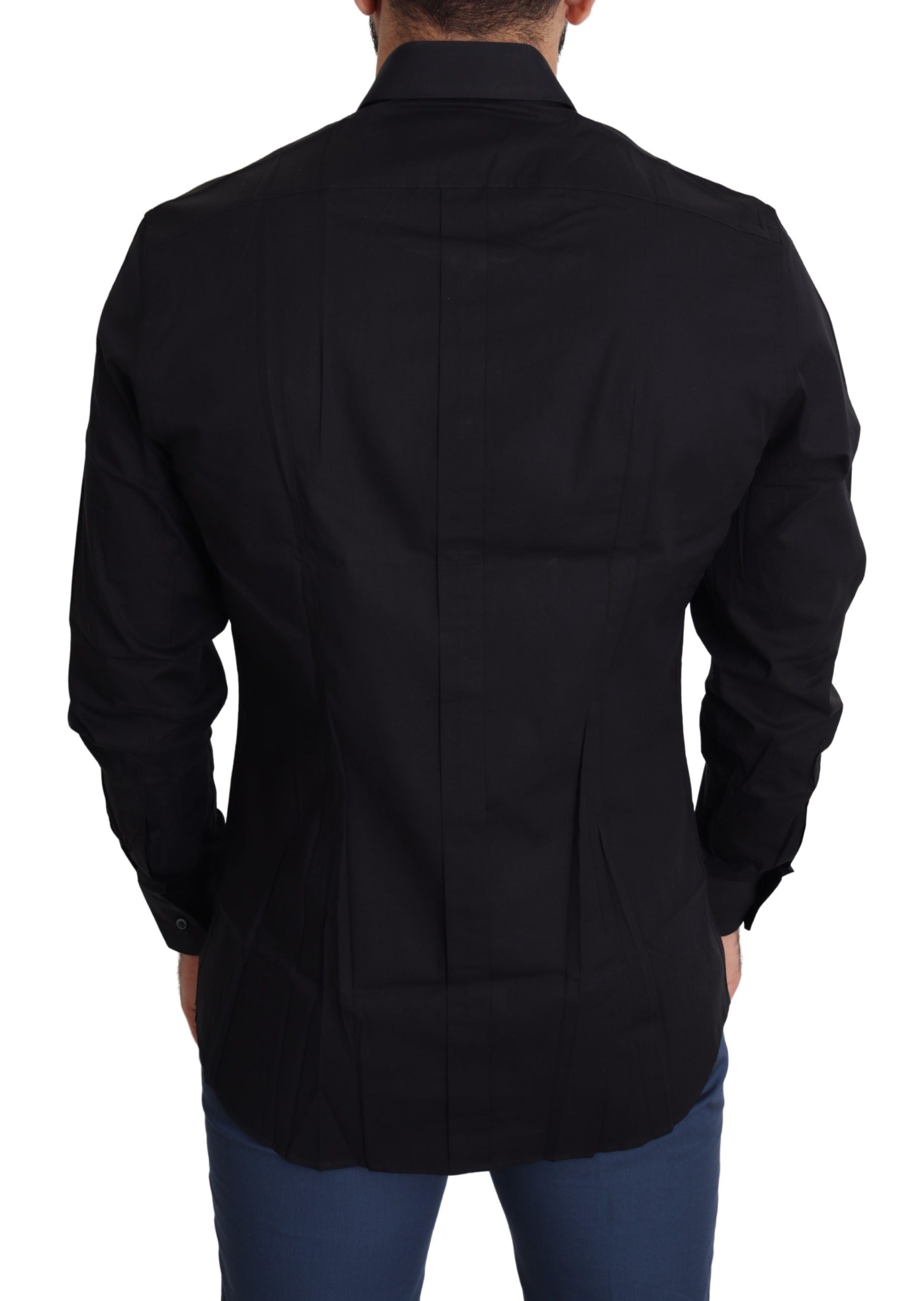 Dolce & Gabbana Schwarzes Formal GOLD Hemd aus Baumwollstretch