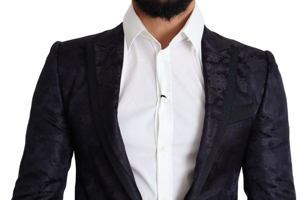 Dolce & Gabbana Blauer Jacquard-Mantel aus Seide mit Blumenmuster MARTINI Blazer