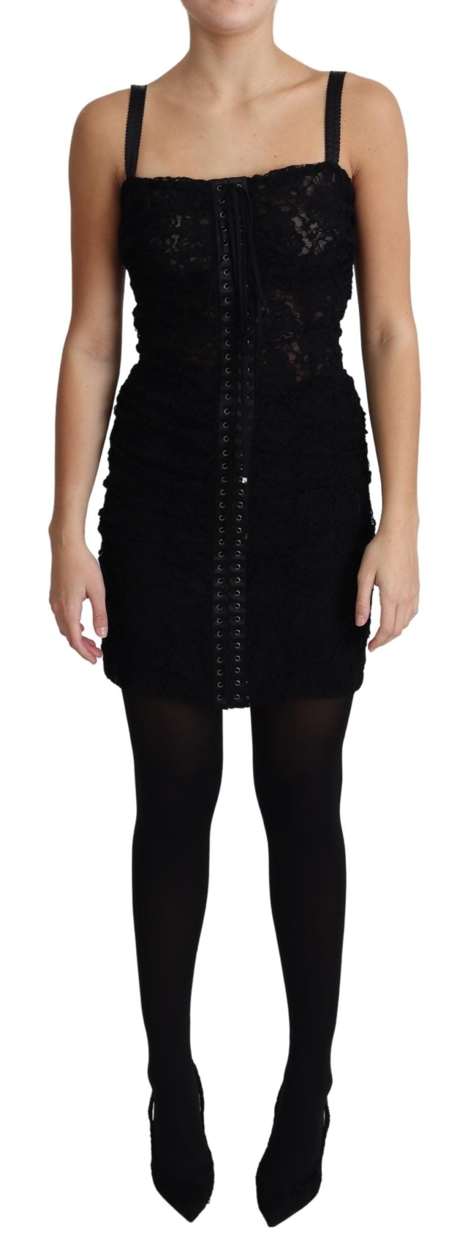 Dolce & Gabbana Schwarzes, geschnürtes, geblümtes Korsett-Bustier-Minikleid