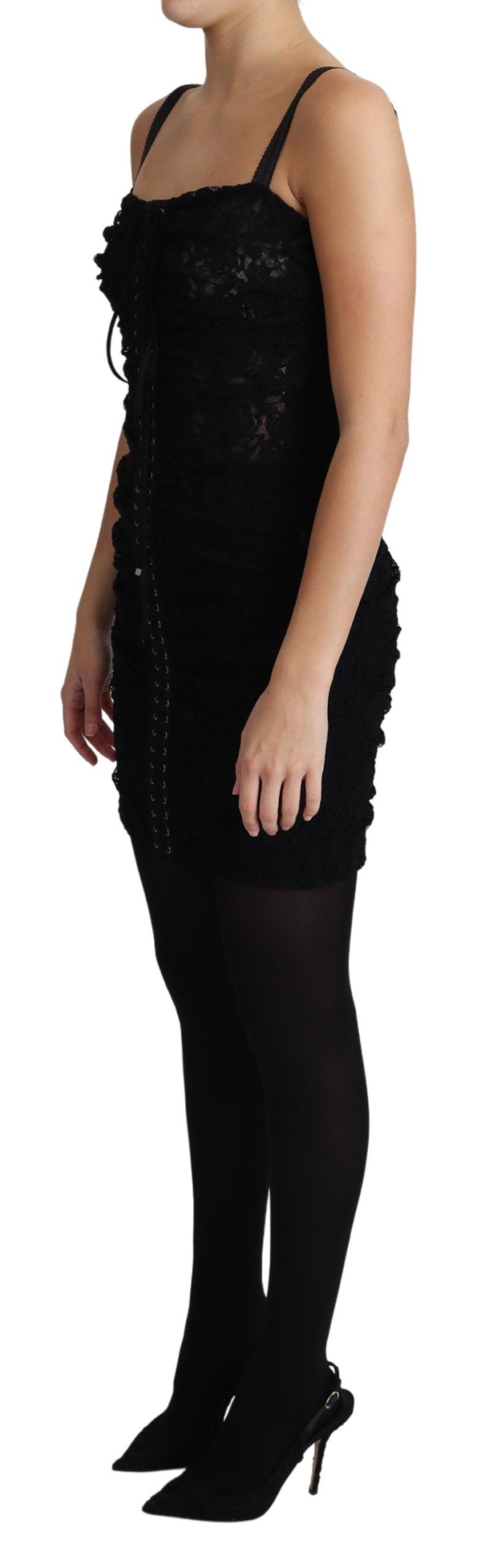 Dolce & Gabbana Schwarzes, geschnürtes, geblümtes Korsett-Bustier-Minikleid