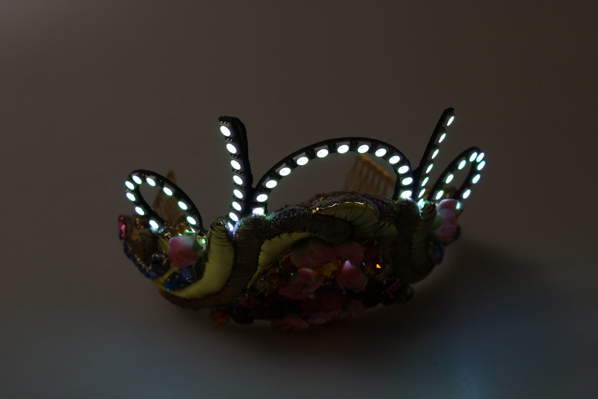 Dolce & Gabbana Gold Messing Floral Kristalle LED Lichter Krone Tiara Diadem