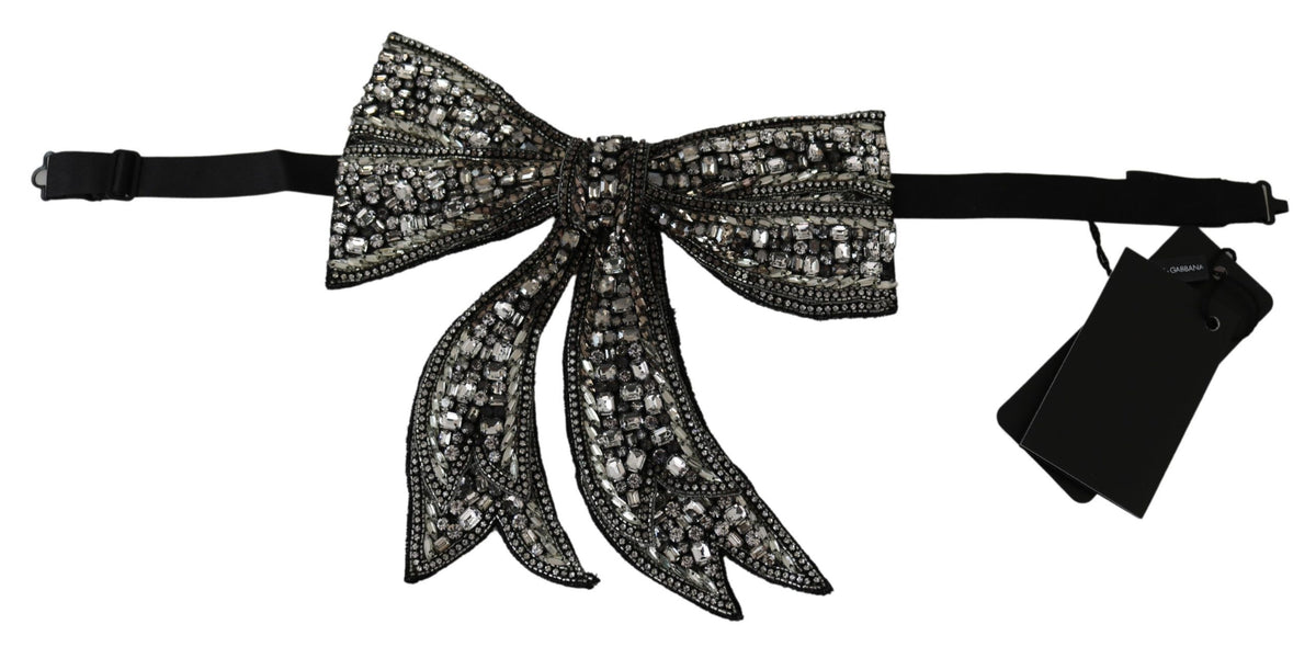 Dolce & Gabbana Silberfarbene 100% Seide Crystal verschönert Frauen Fliege