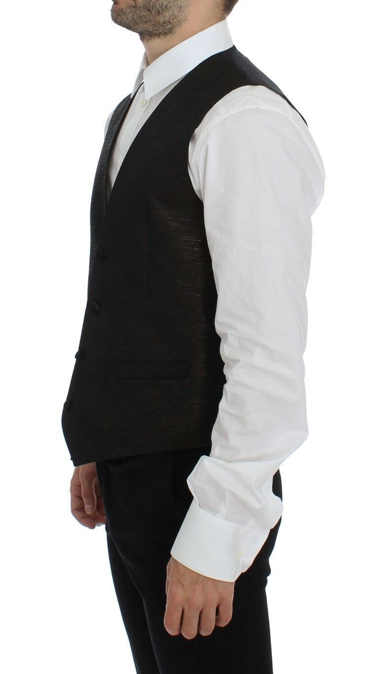 Dolce & Gabbana Schwarzes Woll-Logo-Kleid Gilet Vest