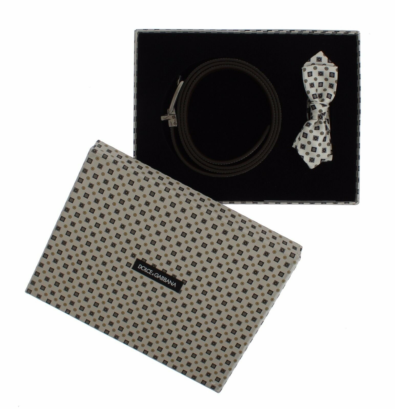 Dolce & Gabbana Weiße Seidenfliege Leder Herrengürtel Geschenkbox