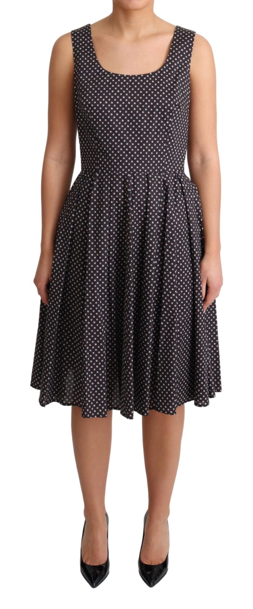 Dolce & Gabbana Schwarzes geblümtes Stretchkleid aus Baumwolle in A-Linie