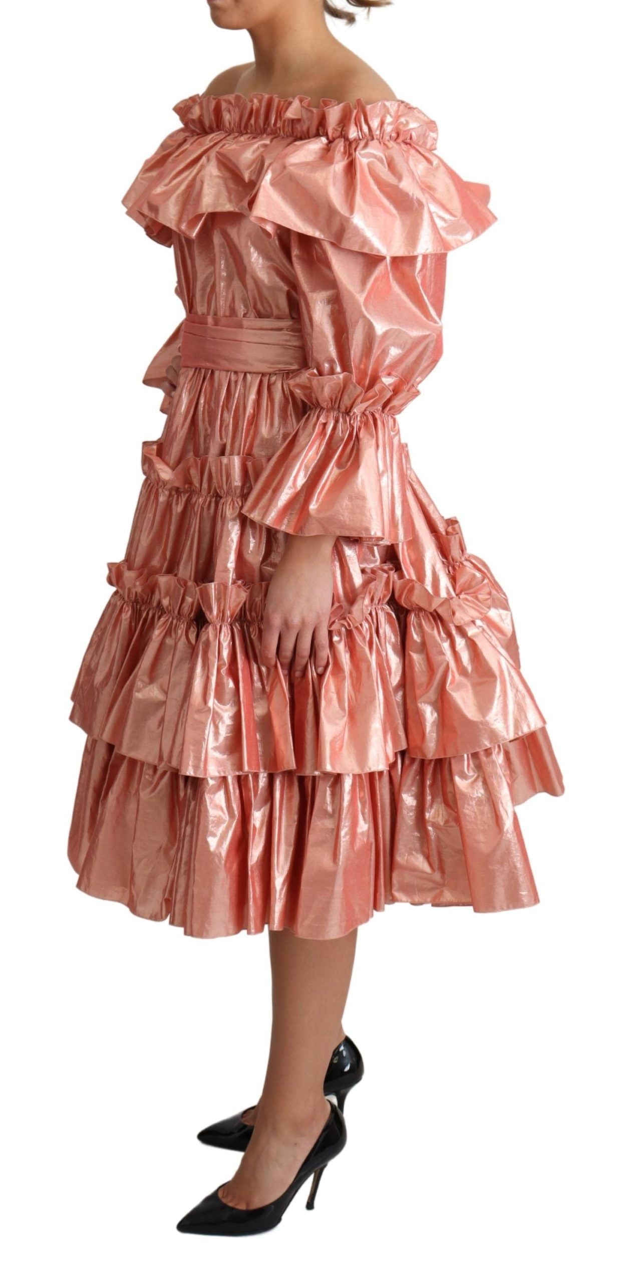 Dolce & Gabbana Rosa Rüschenkleid Seiden-Baumwoll-Kleid