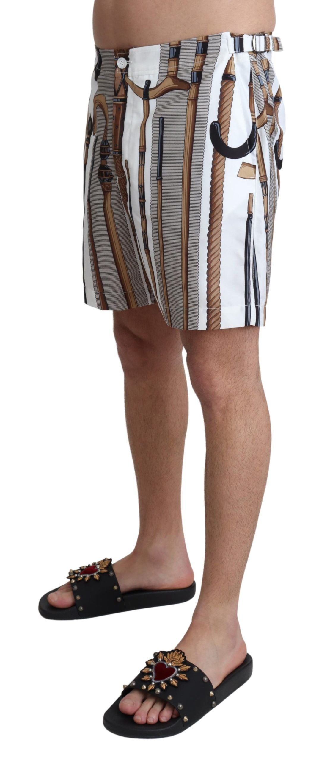 Dolce & Gabbana Weißer Spazierstock Beachwear Shorts Badeshorts