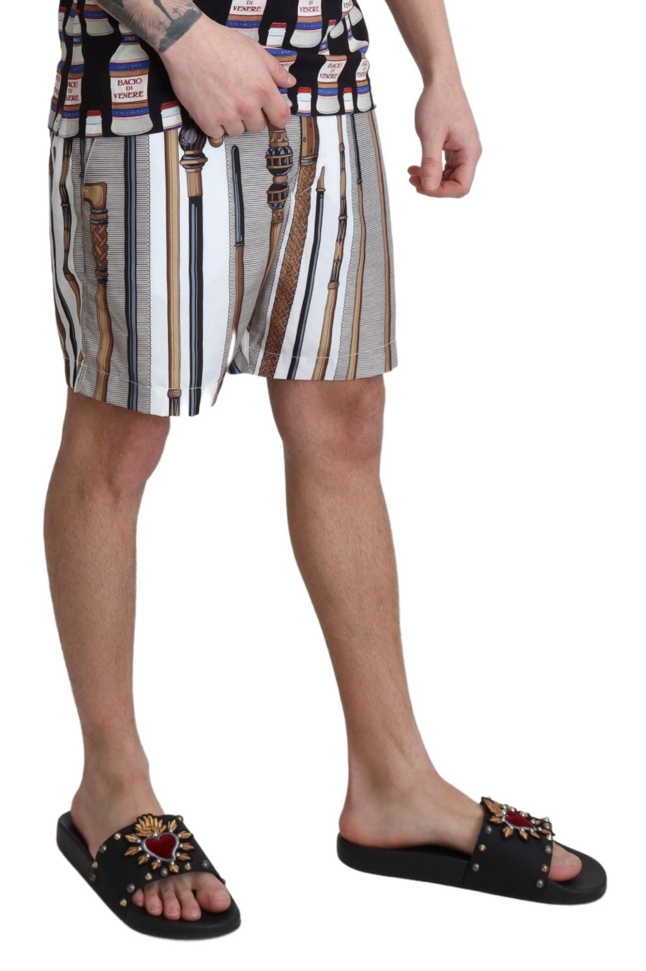 Dolce & Gabbana Weißer Spazierstock Beachwear Shorts Badeshorts