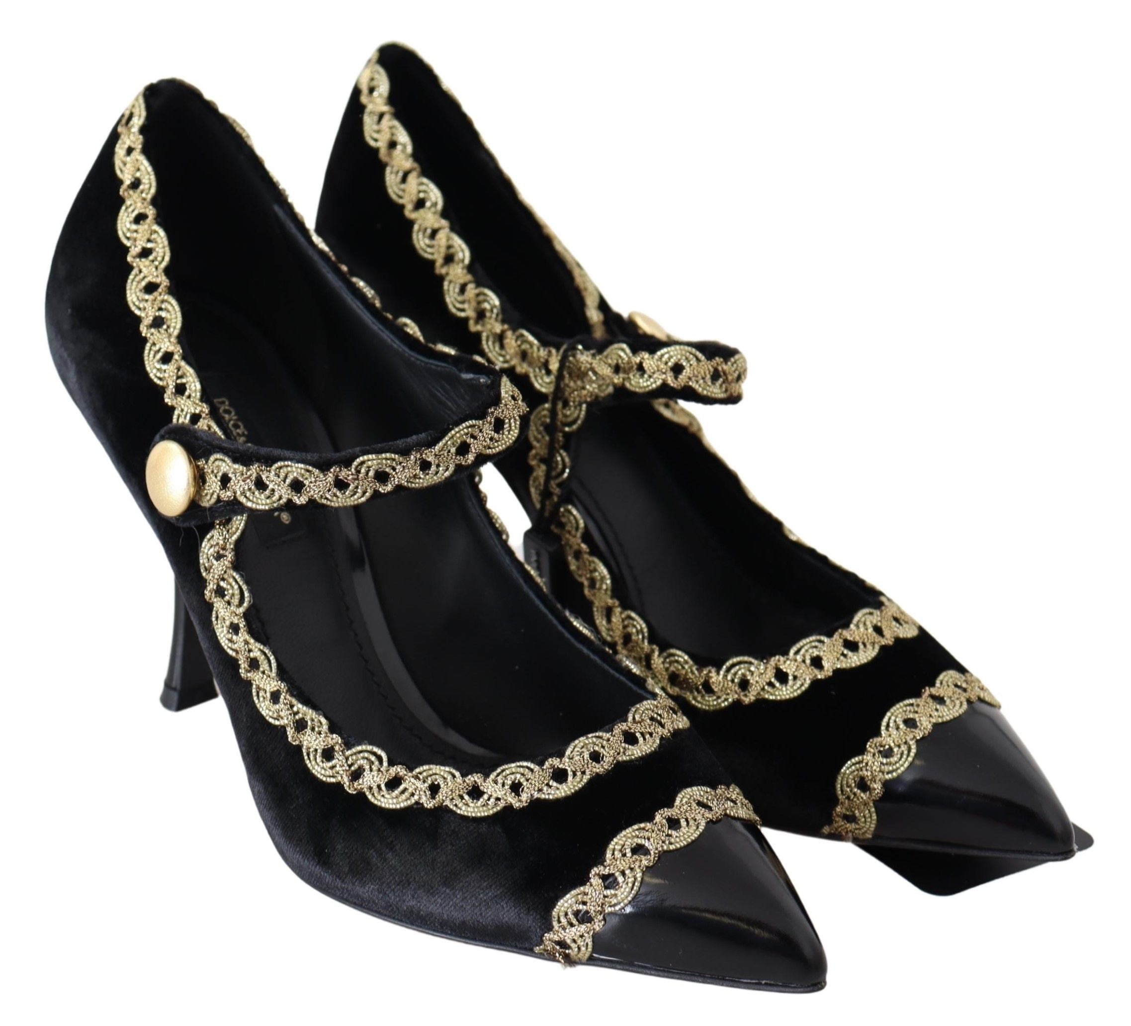 Dolce & Gabbana Schwarzer Samt Gold Mary Janes Pumps