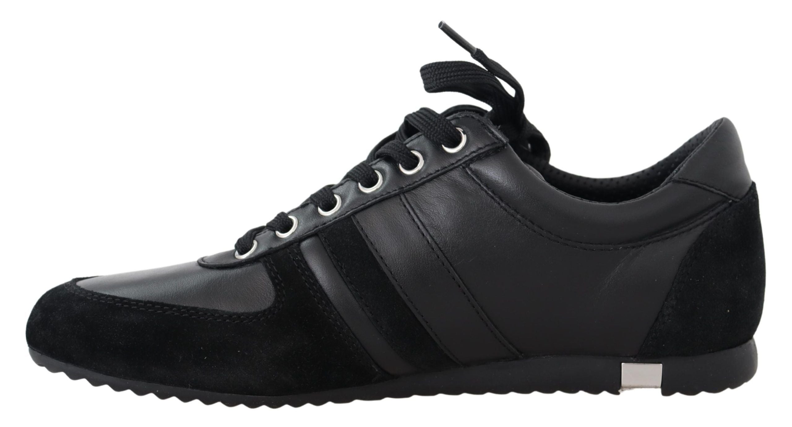 Dolce & Gabbana Schwarz Logo Leder Casual Turnschuhe Schuhe