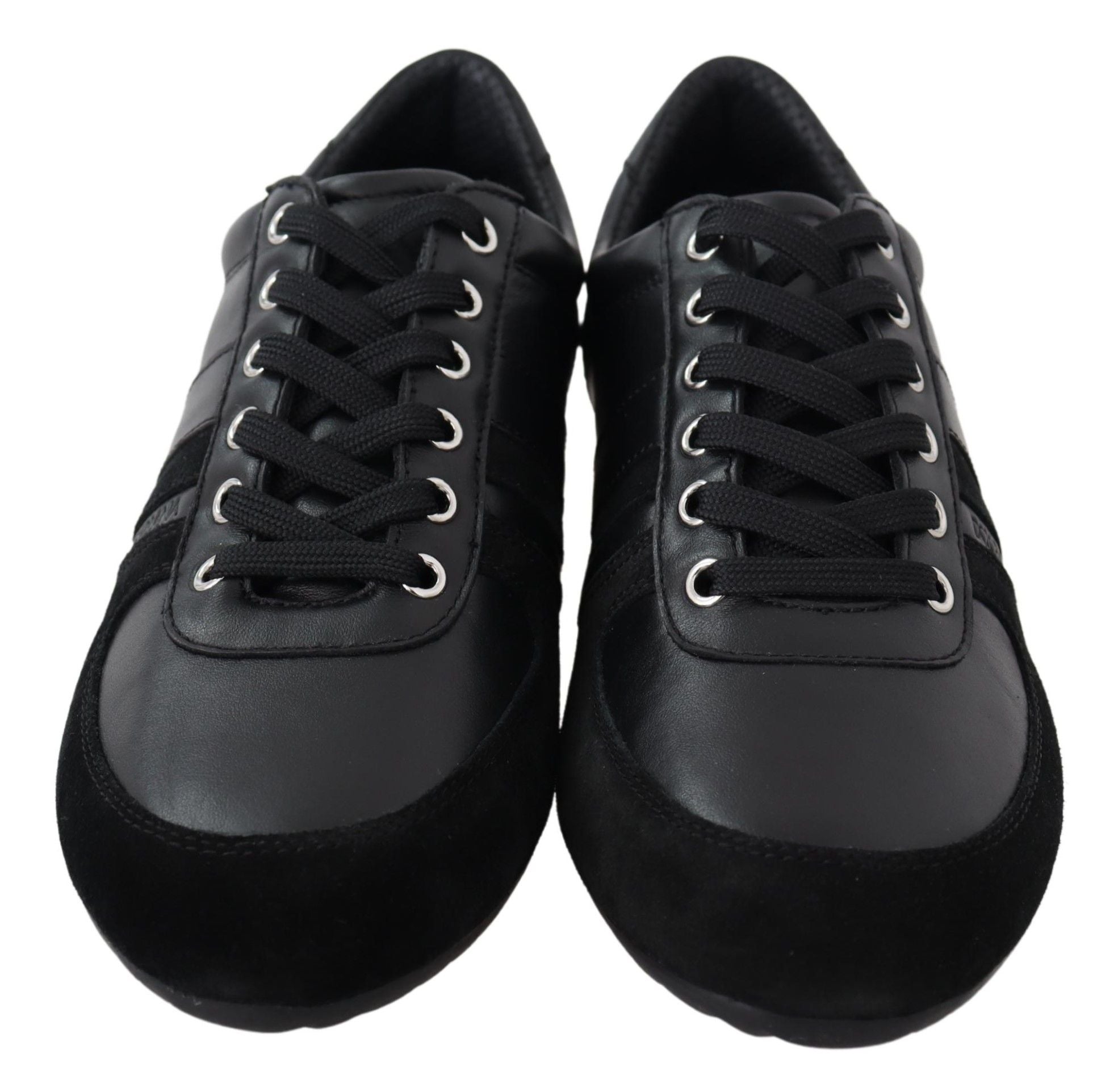 Dolce & Gabbana Schwarz Logo Leder Casual Turnschuhe Schuhe