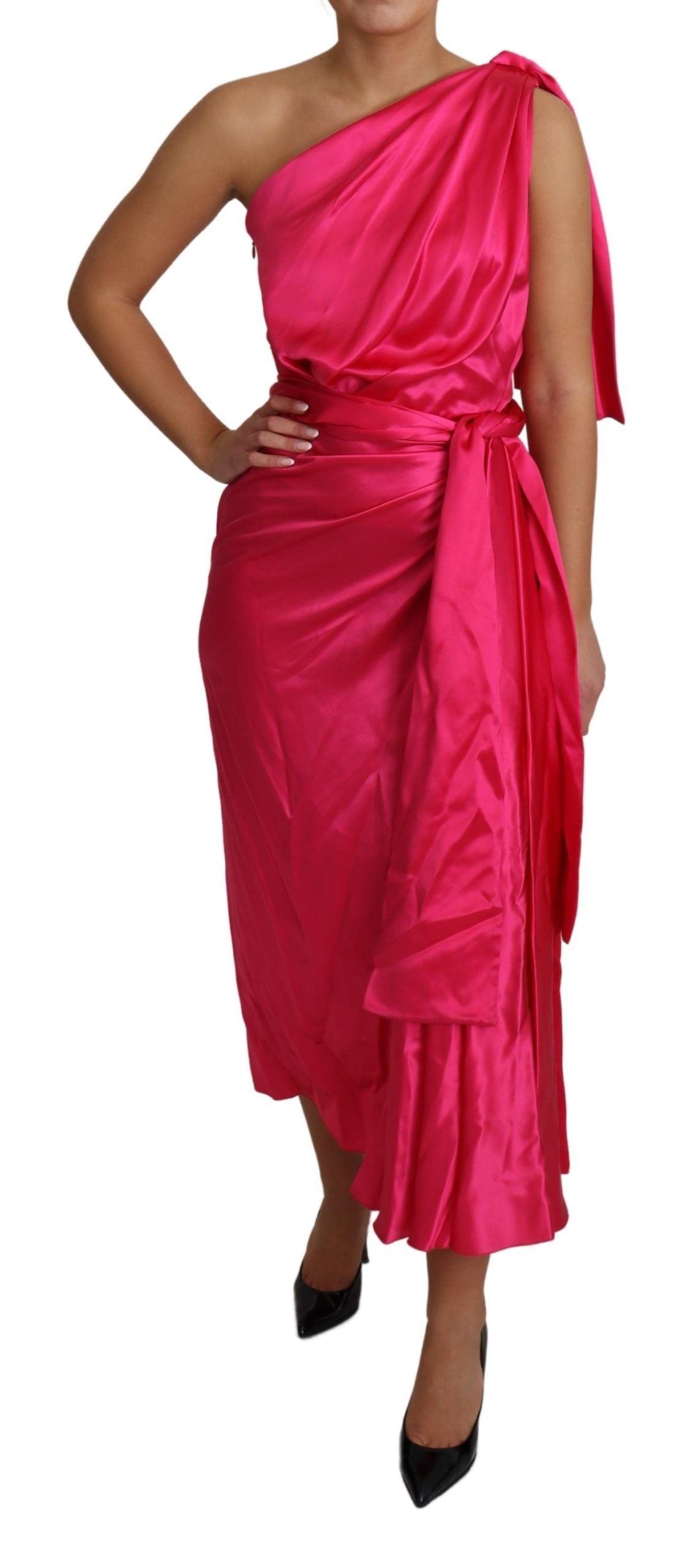 Dolce & Gabbana Kleid Rosa Taillierter Schnitt One Shoulder Midikleid
