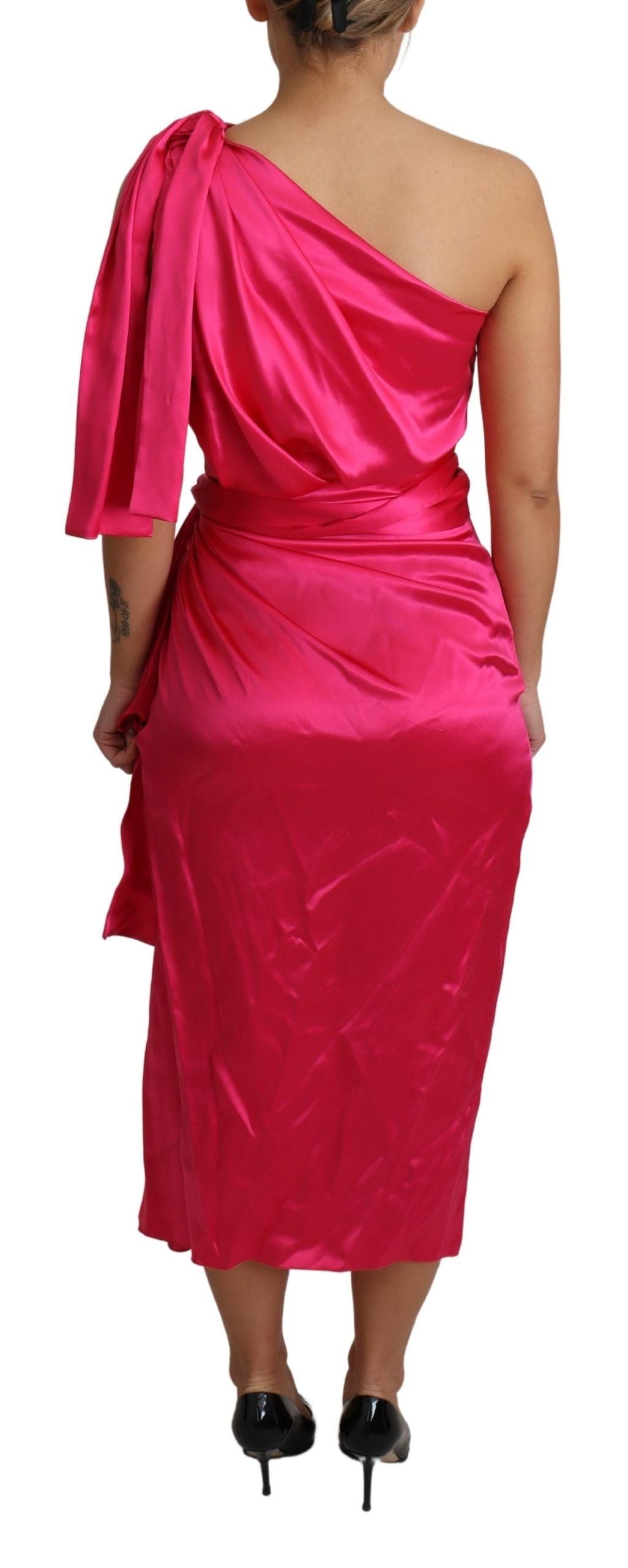 Dolce & Gabbana Kleid Rosa Taillierter Schnitt One Shoulder Midikleid