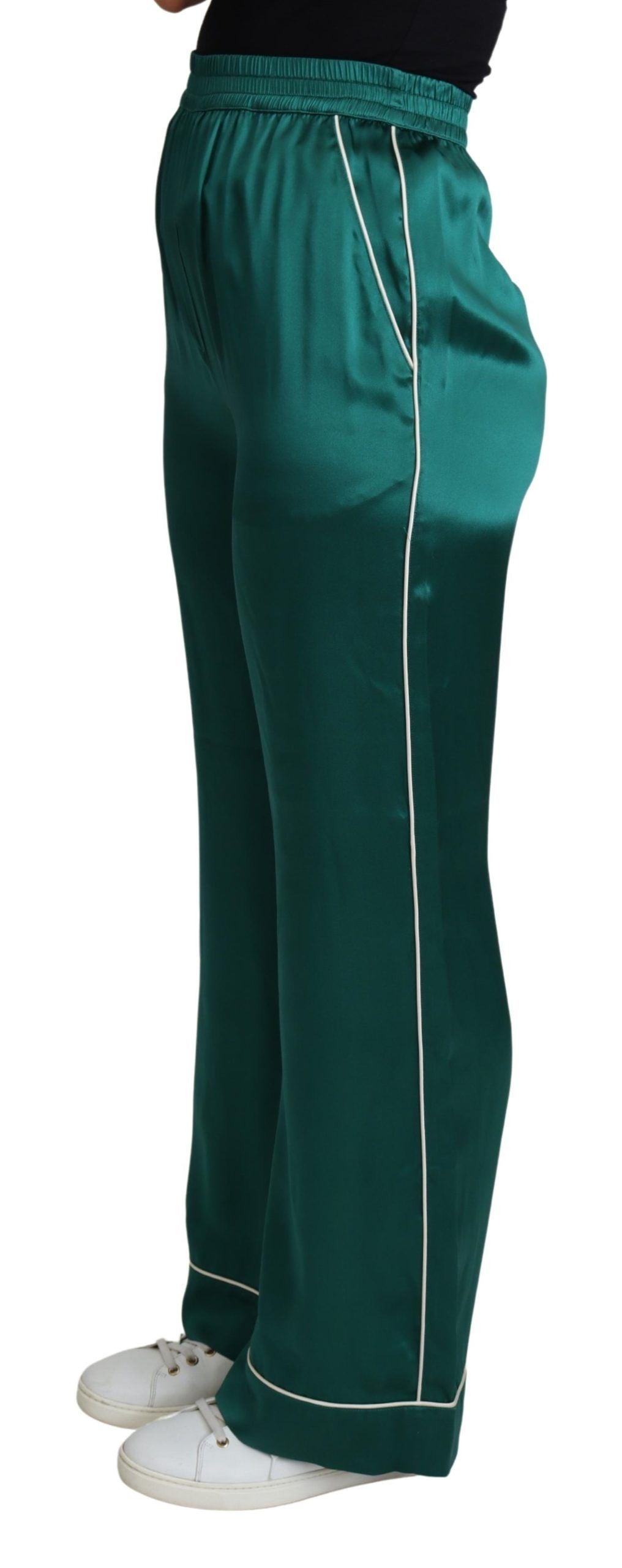Dolce & Gabbana Grüne Pyjamahose mit hoher Taille Seidenhose