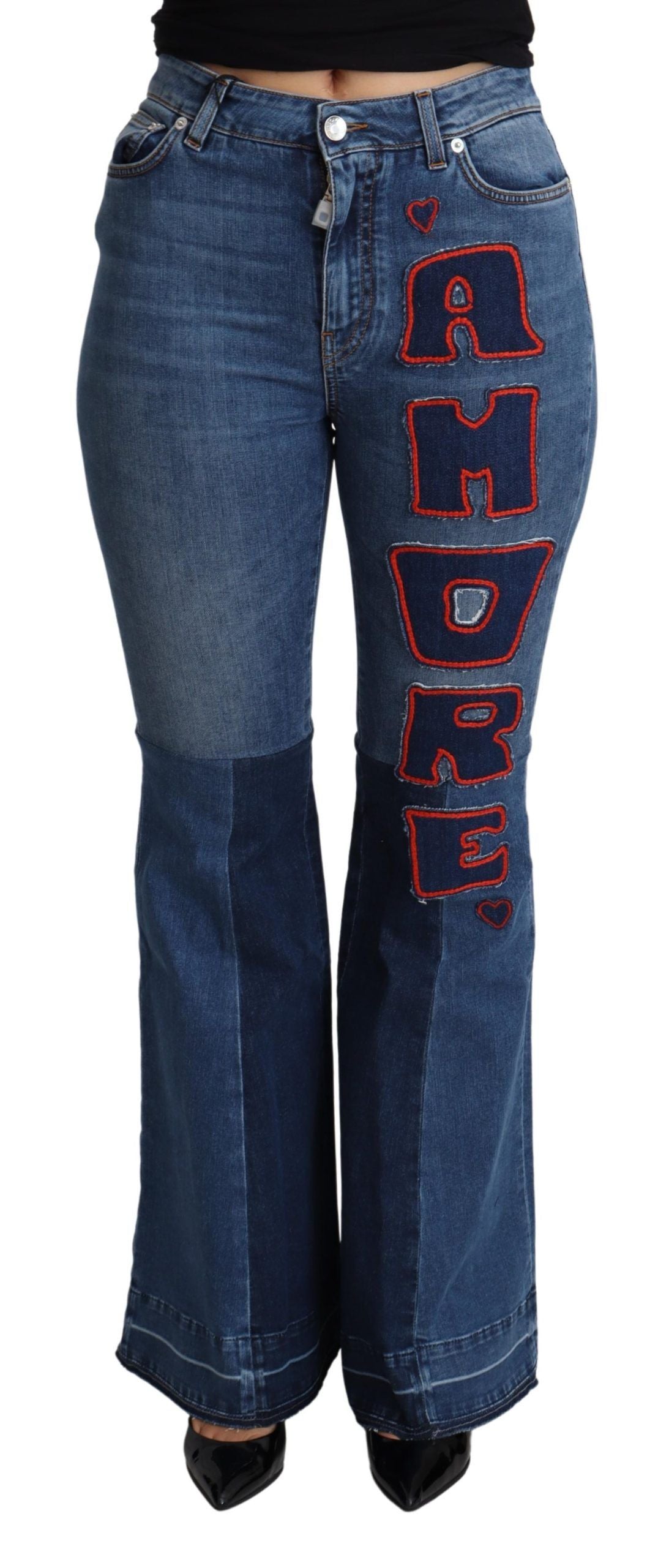 Dolce & Gabbana Blaue Amore Patch Boot Cut Cotton Stretch Hose