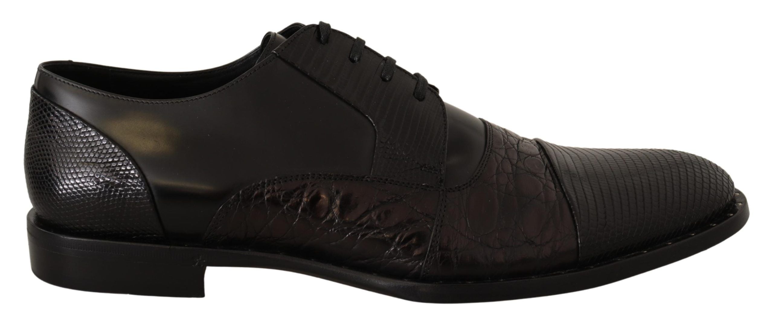 Dolce & Gabbana Schwarzes Leder Exotische Felle Formelle Schuhe