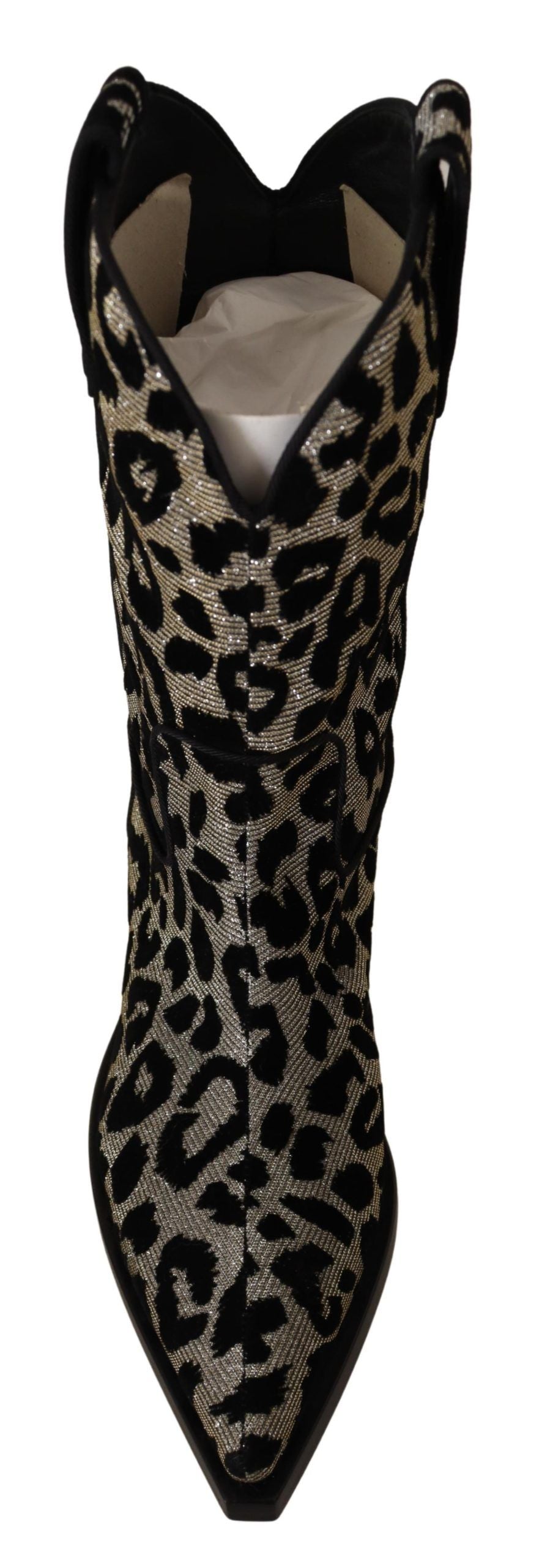Dolce & Gabbana Grau Schwarz Leopard Cowboy Stiefel Schuhe