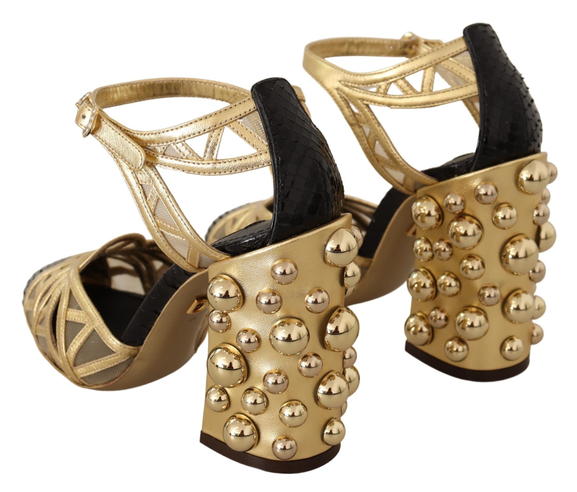 Dolce & Gabbana Schwarz Gold Leder Nieten Riemchen Schuhe