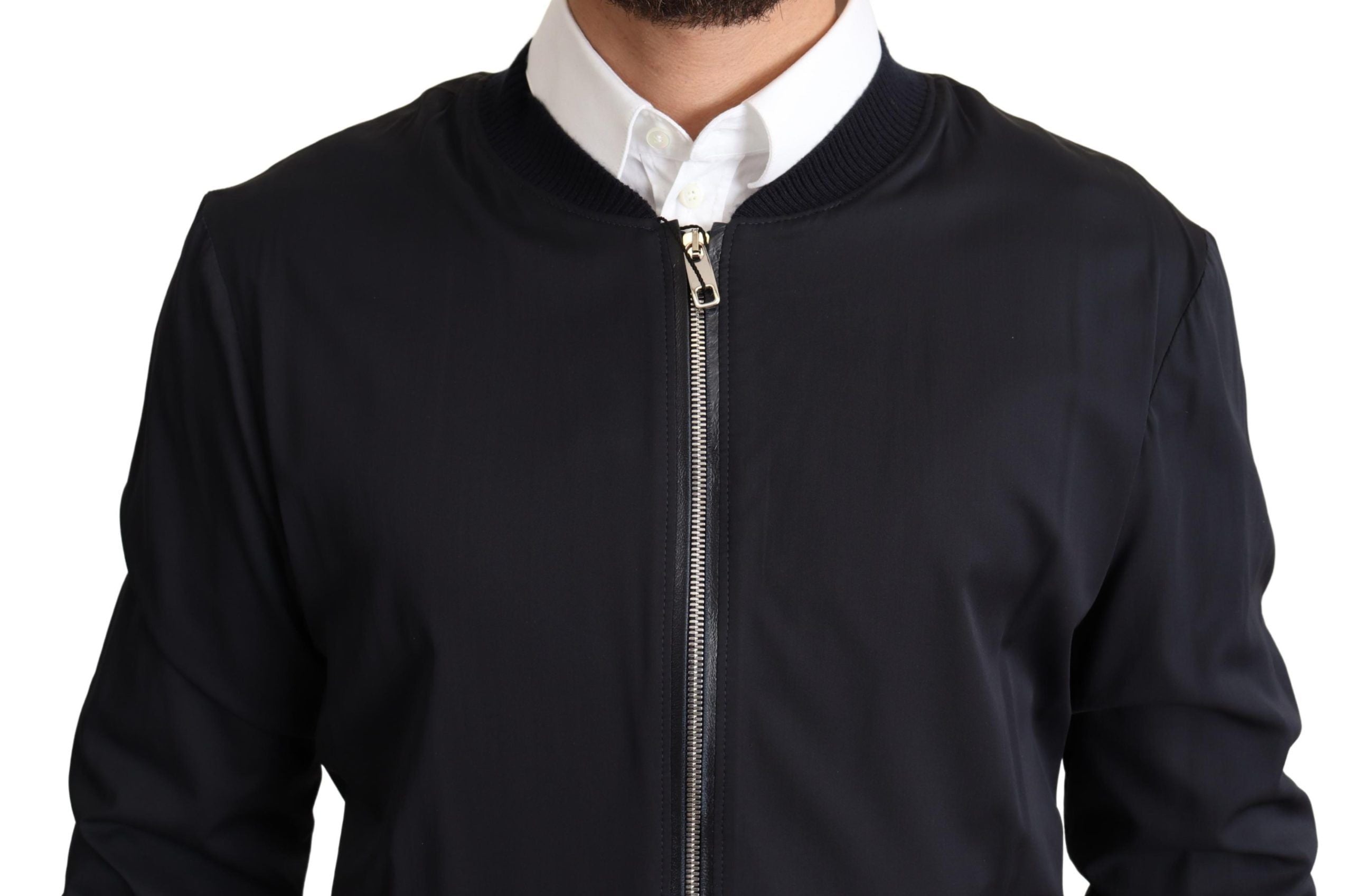Dolce & Gabbana Blauer Seidenmantel Kurzer Bomber Männer Jacke