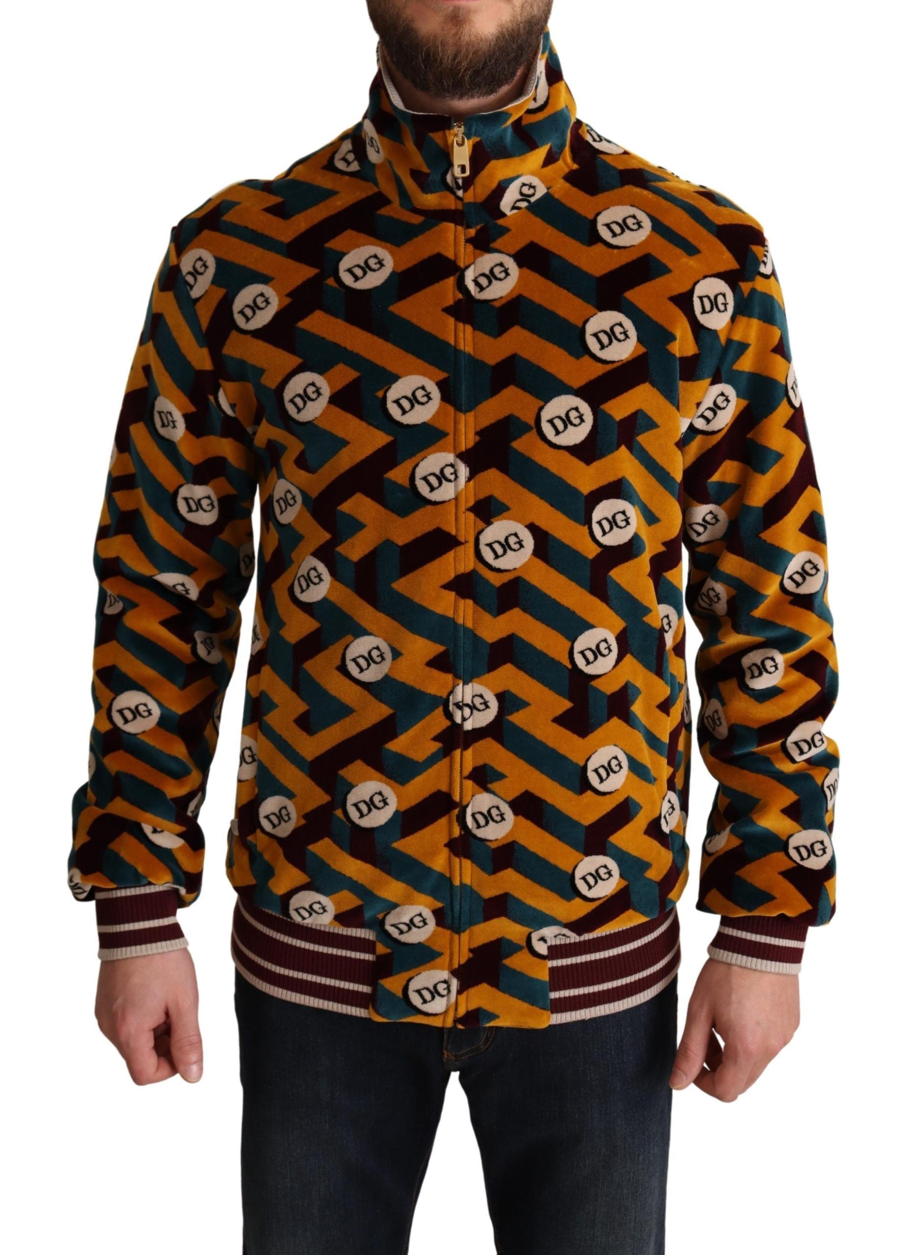 Dolce & Gabbana Multicolor Samt DG Logo Herren Pullover Jacke