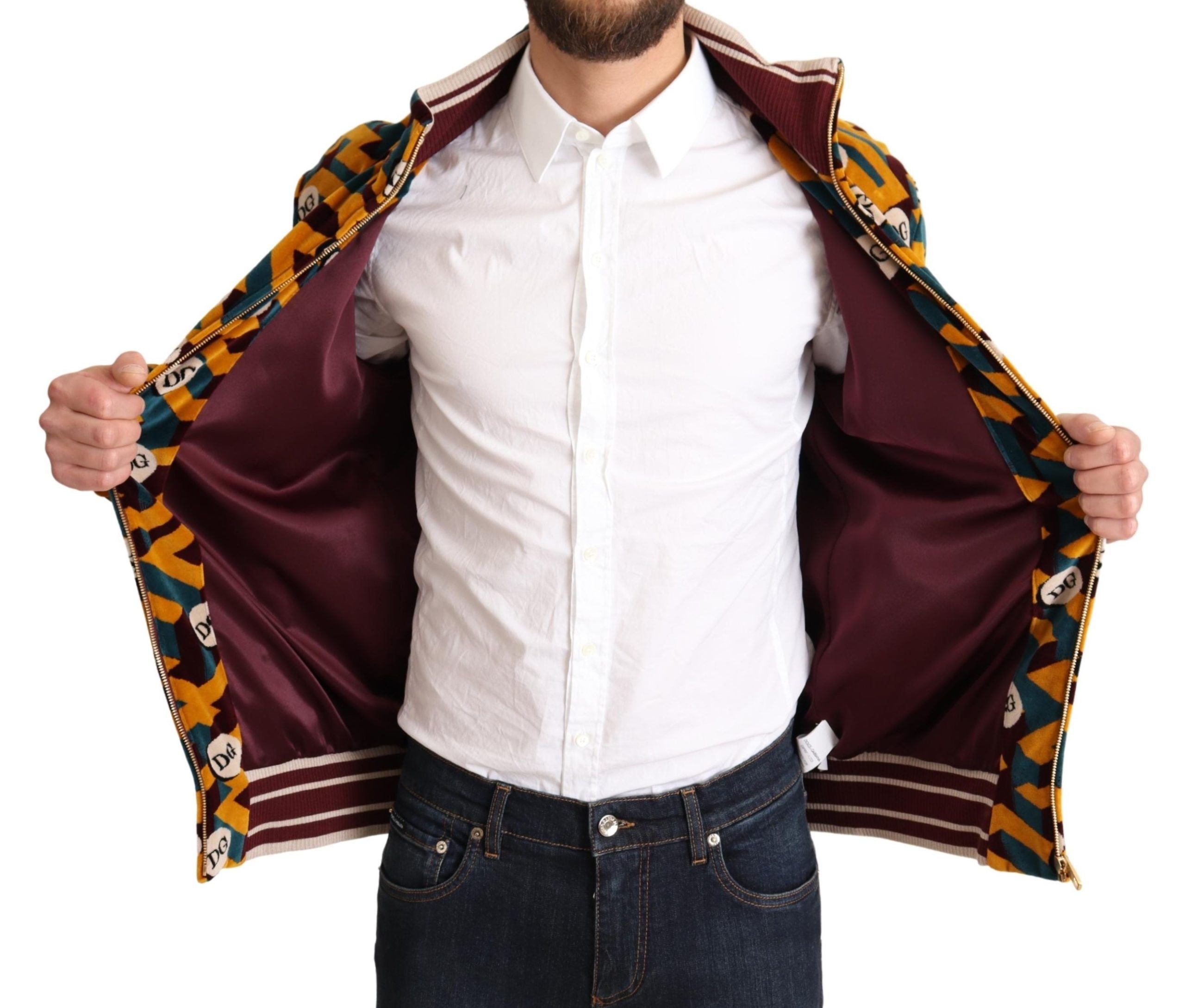 Dolce & Gabbana Multicolor Samt DG Logo Herren Pullover Jacke