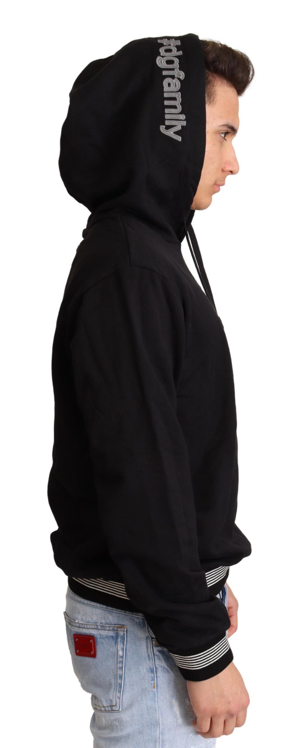 Dolce & Gabbana Schwarzer Baumwoll-Kapuzenpullover #dgfamily