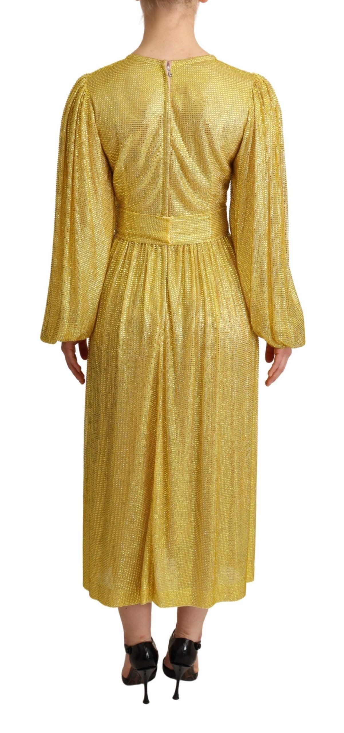 Dolce & Gabbana Gelbes plissiertes Maxikleid aus Kristallnetz