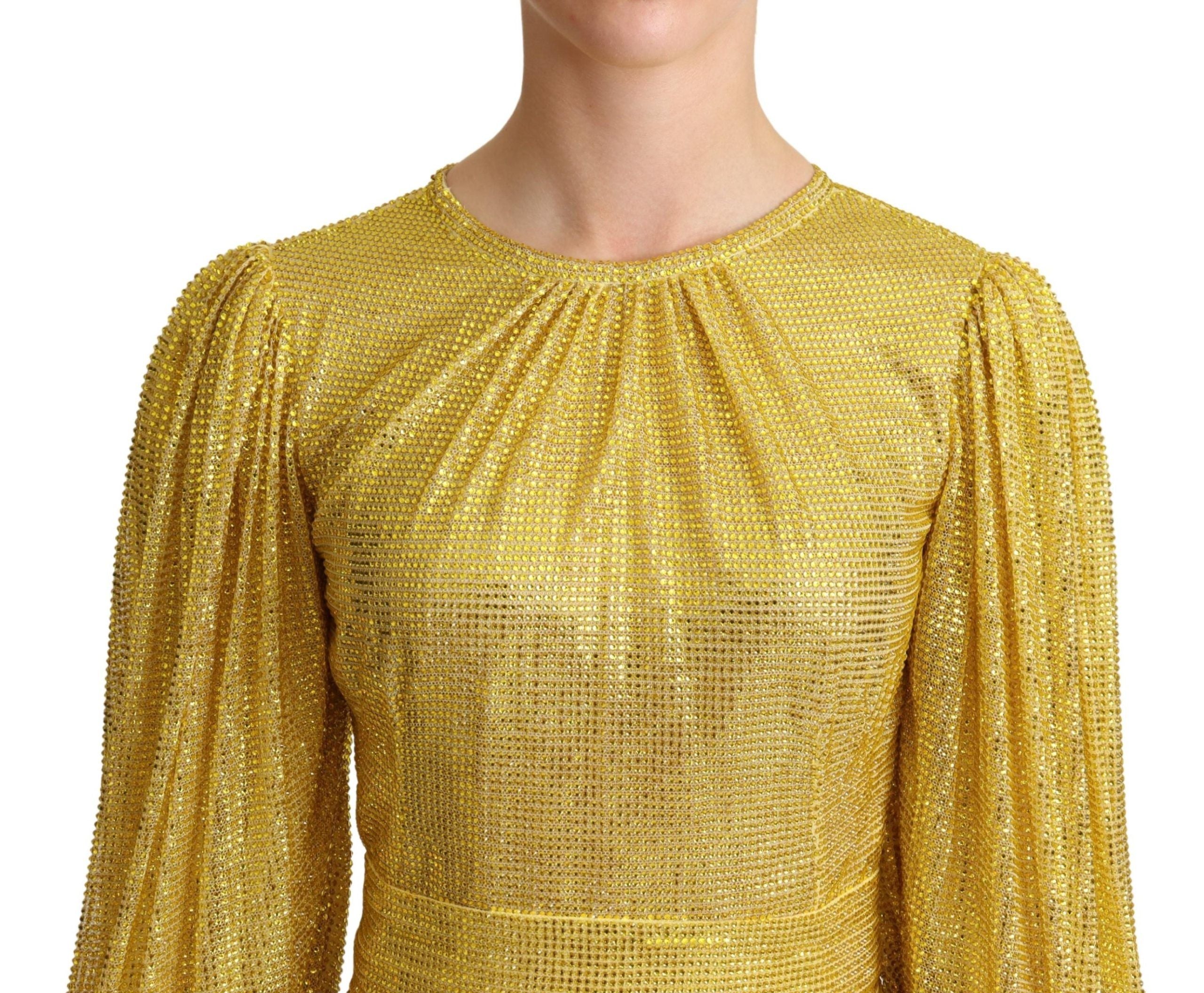 Dolce & Gabbana Gelbes plissiertes Maxikleid aus Kristallnetz